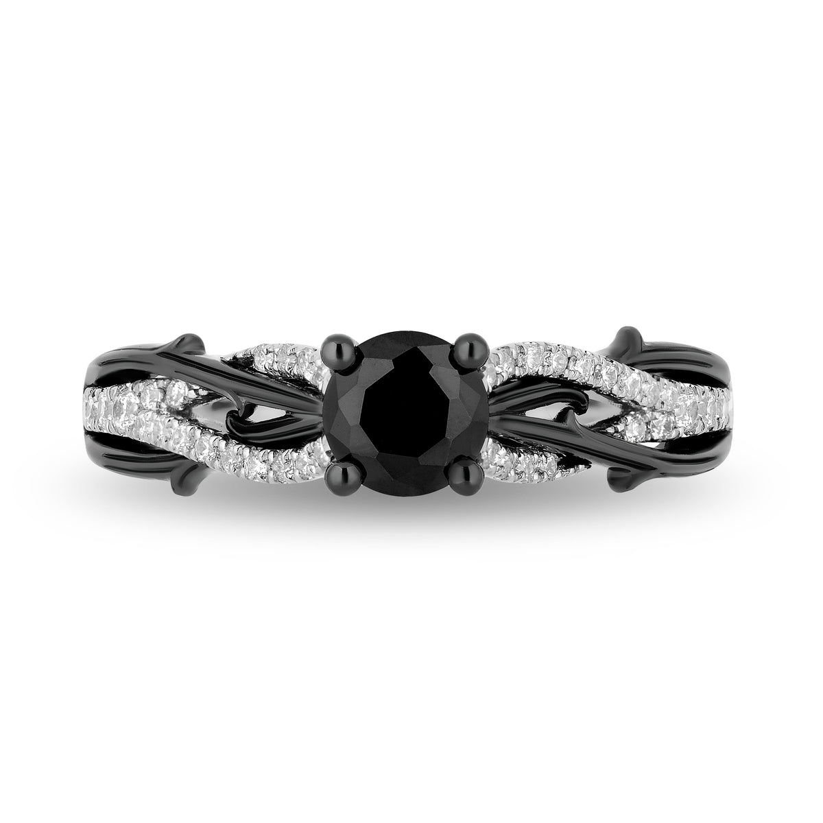 Enchanted Disney Fine Jewelry 14K White Gold with Black Rhodium Maleficent Engagement Ring with 3/4 CT Black Diamond Center Stone and 1 CTTW Diamonds