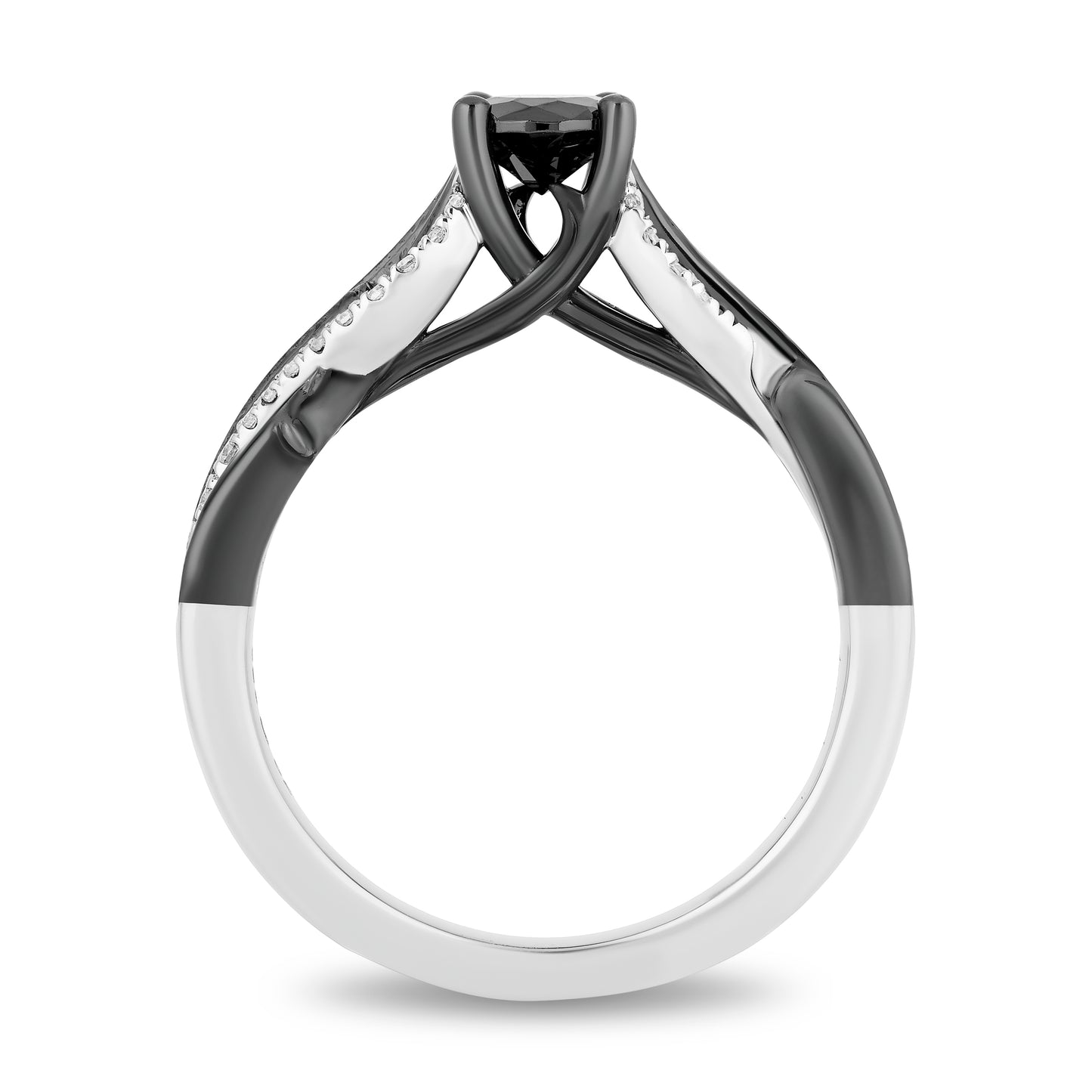 Enchanted Disney Fine Jewelry 14K White Gold with Black Rhodium Maleficent Engagement Ring with 3/4 CT Black Diamond Center Stone and 1 CTTW Diamonds