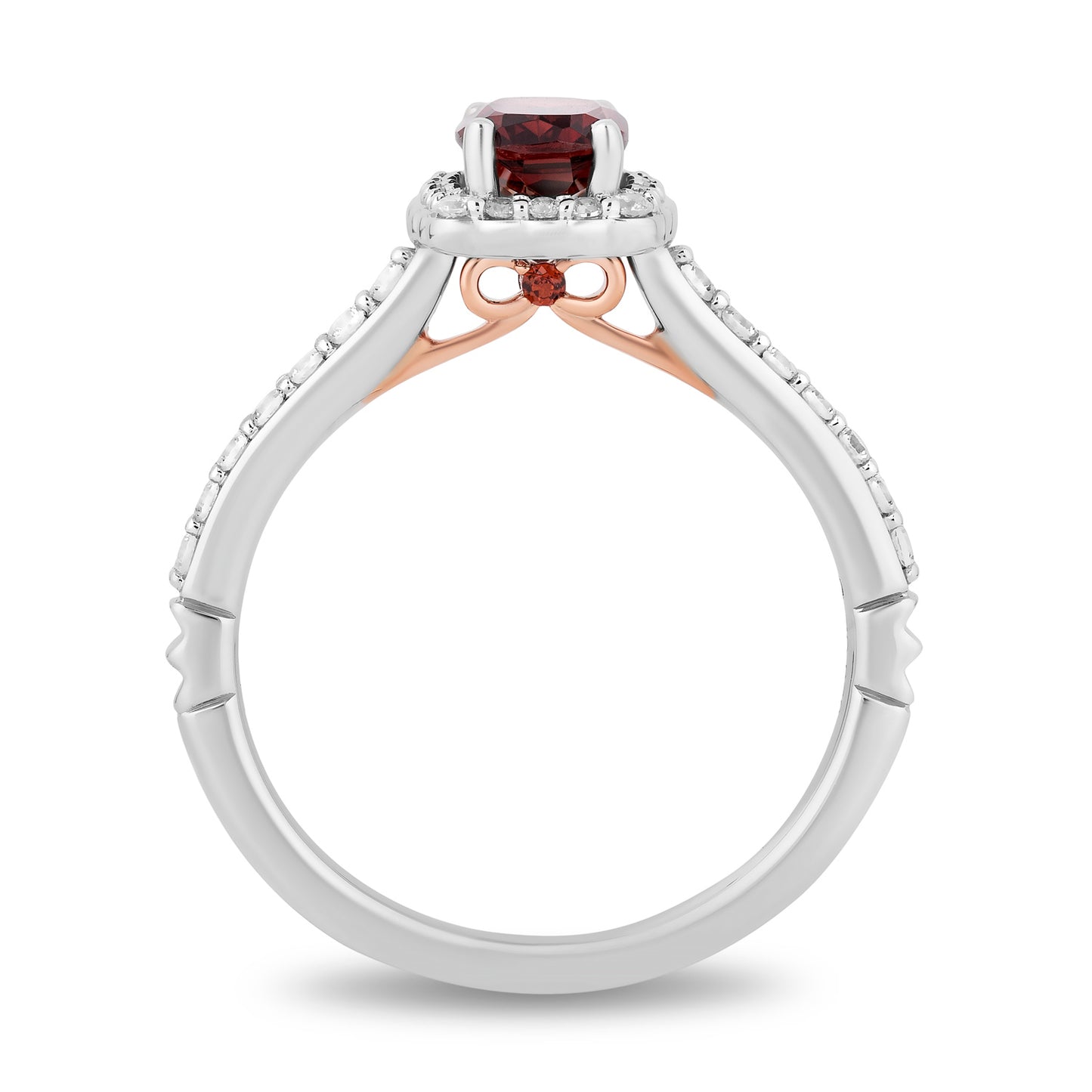 Enchanted Disney Fine Jewelry 14K White and Rose Gold with 1/3 CTTW Diamond and Red Garnet, Disney's Snow White Engagement Ring
