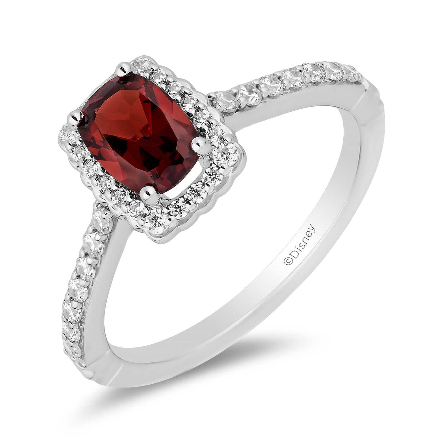 Enchanted Disney Fine Jewelry 14K White and Rose Gold with 1/3 CTTW Diamond and Red Garnet, Disney's Snow White Engagement Ring