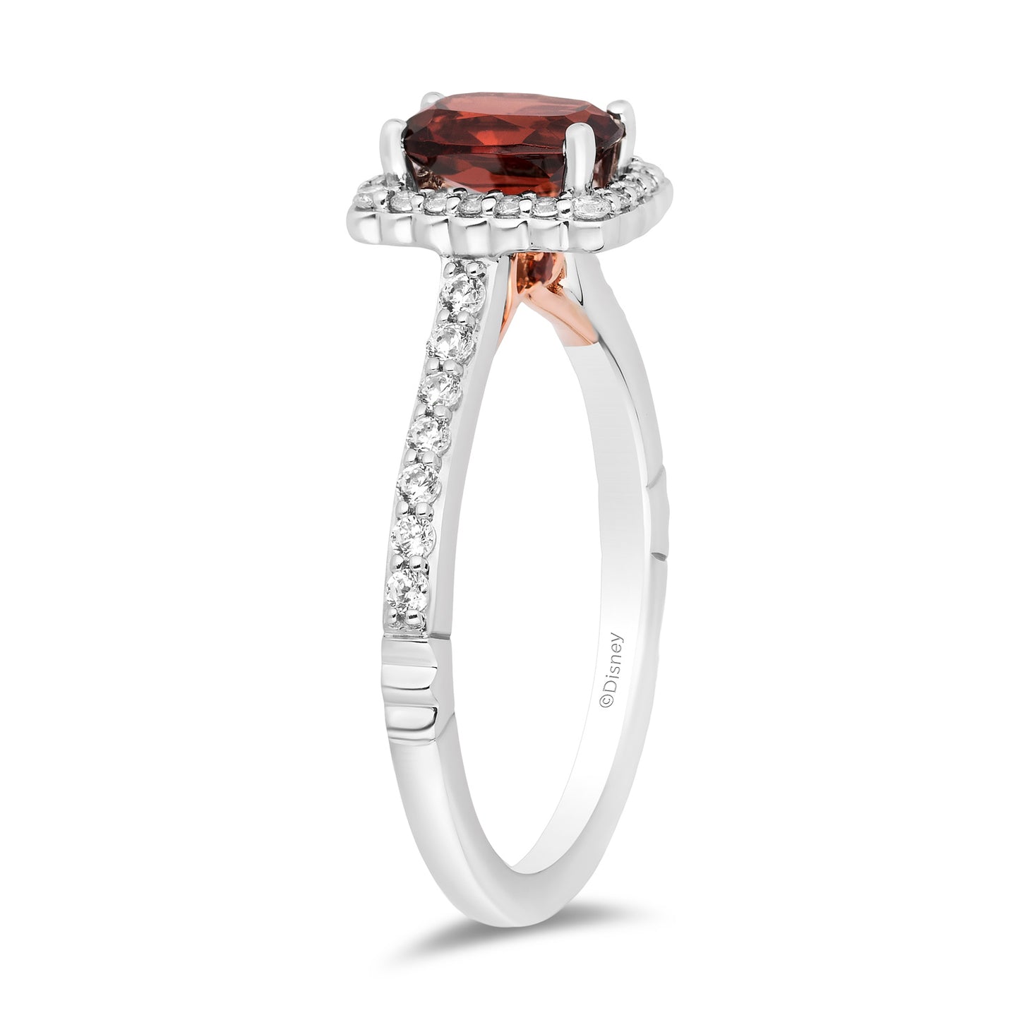 Enchanted Disney Fine Jewelry 14K White and Rose Gold with 1/3 CTTW Diamond and Red Garnet, Disney's Snow White Engagement Ring