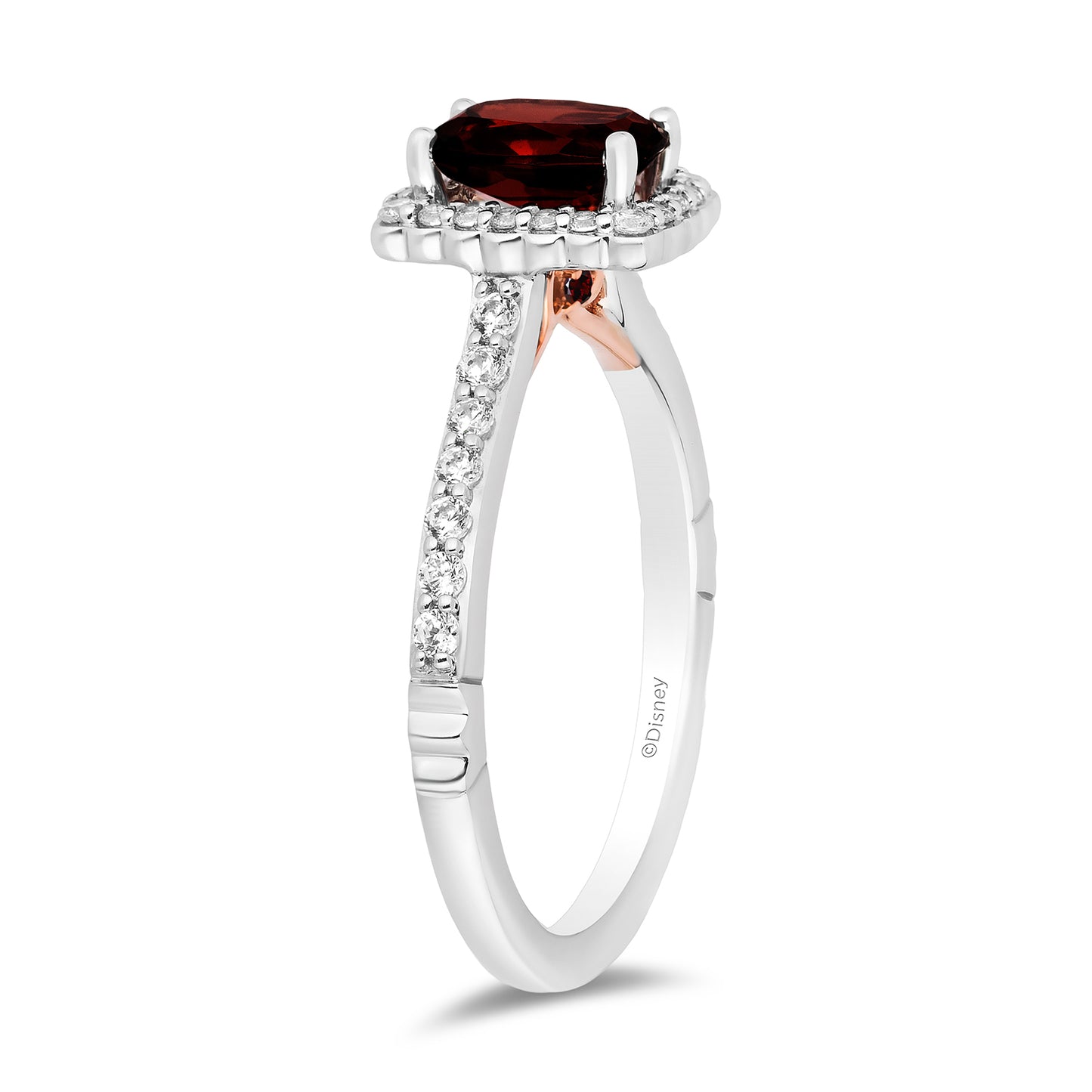 Enchanted Disney Fine Jewelry 14K White Gold and Rose Gold with 1/3 CTTW Diamonds and Garnet Snow White Engagement Ring