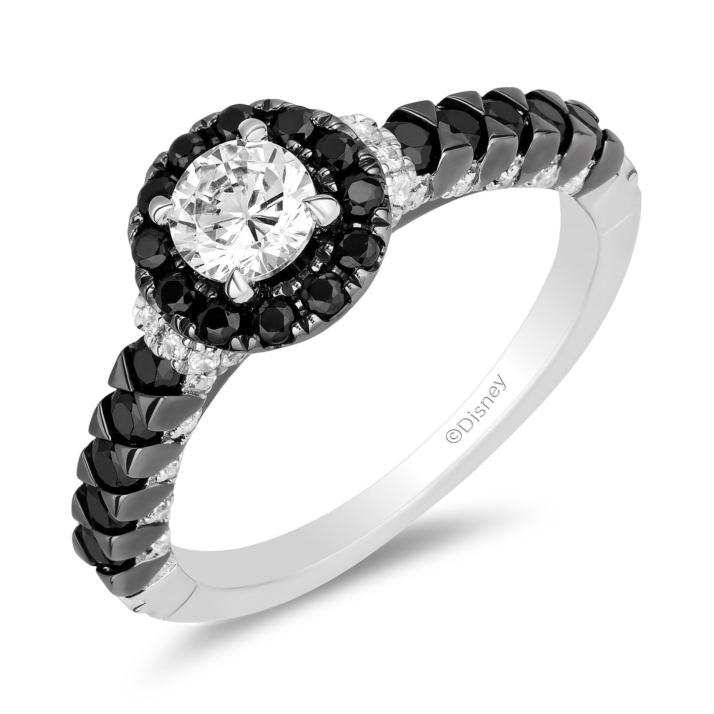 Enchanted Disney Fine Jewelry Black Rhodium over 14K White Gold with 1 1/4 CTTW Diamond, Disney's Maleficent Engagement Ring
