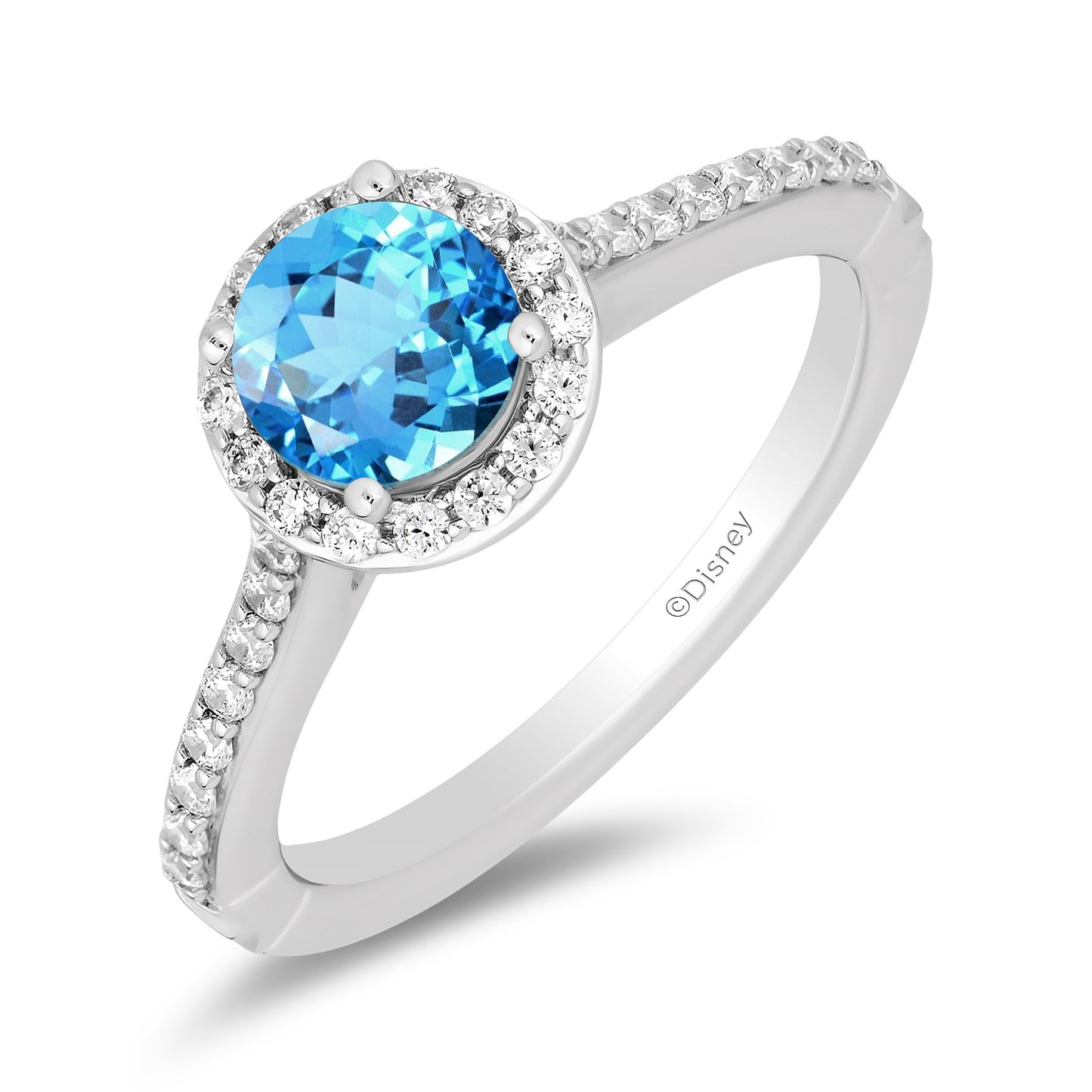 Enchanted Disney Fine Jewelry 14K White Gold and Yellow Gold with 1/3 CTTW Diamonds and Swiss Blue Topaz Jasmine Engagement Ring