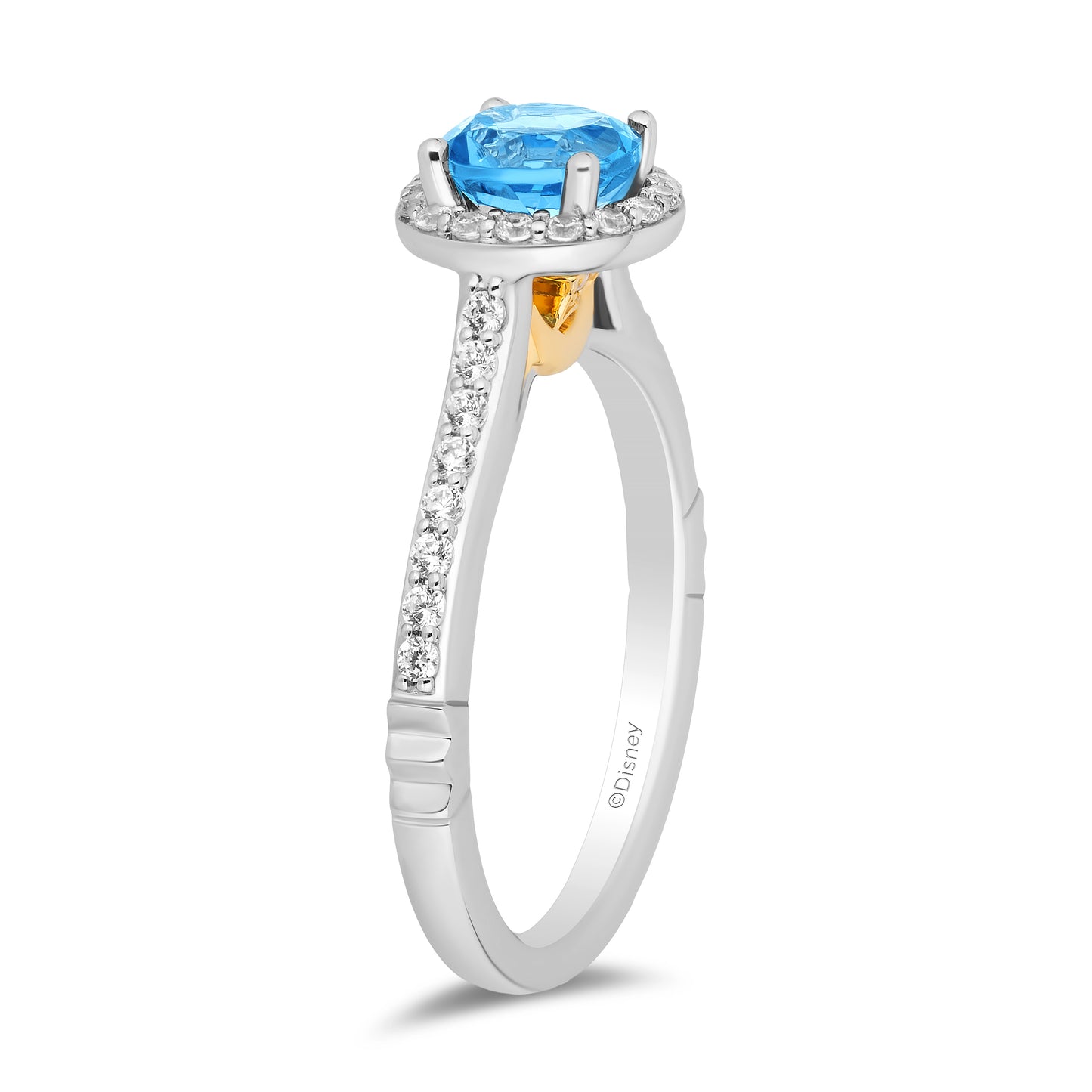Enchanted Disney Fine Jewelry 14K White Gold and Yellow Gold with 1/3 CTTW Diamonds and Swiss Blue Topaz Jasmine Engagement Ring