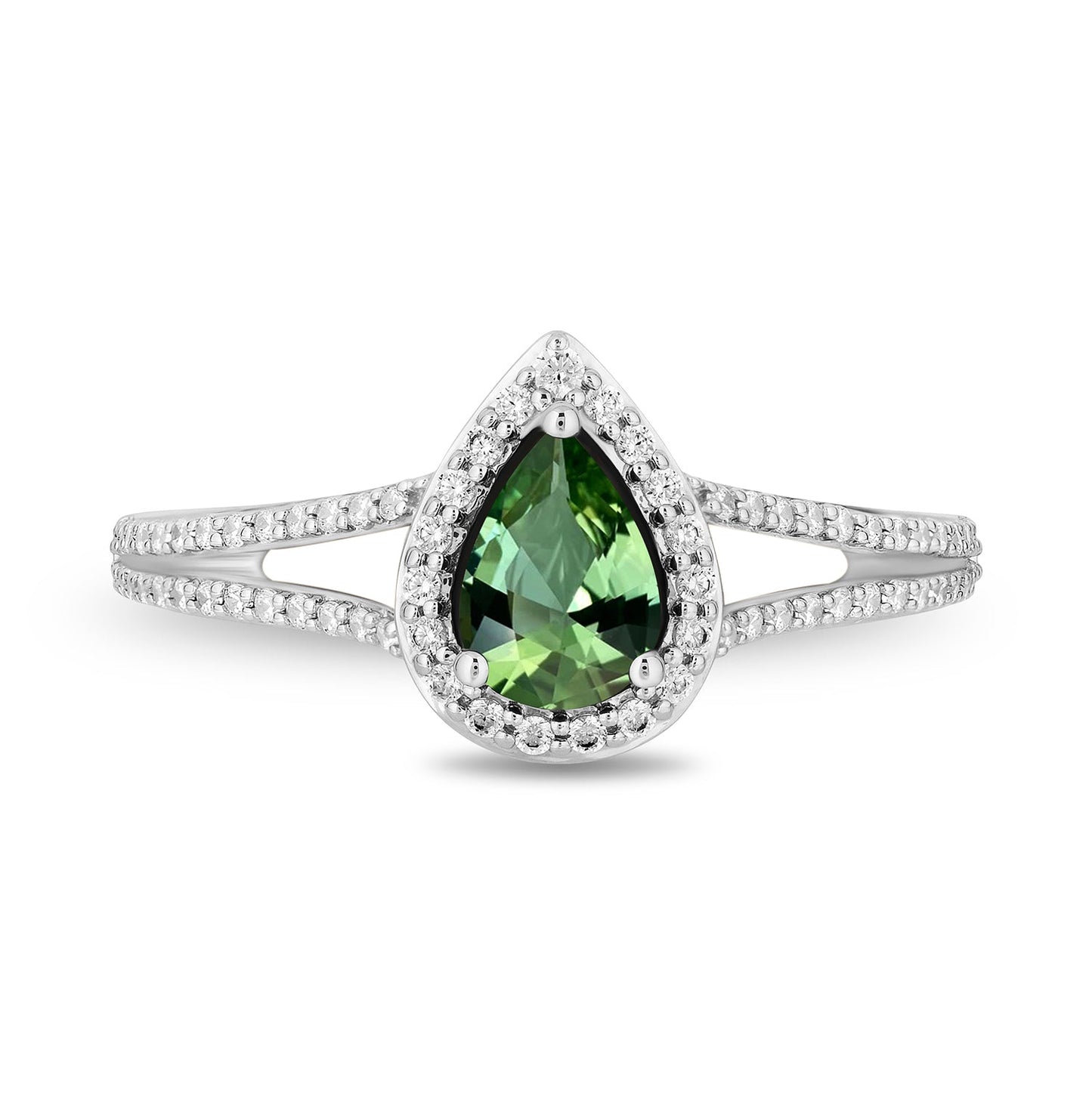 Enchanted Disney Fine Jewelry 14K White Gold and Yellow Gold with 3/8 CTTW Diamonds and Green Tourmaline Tinker Bell Engagement Ring