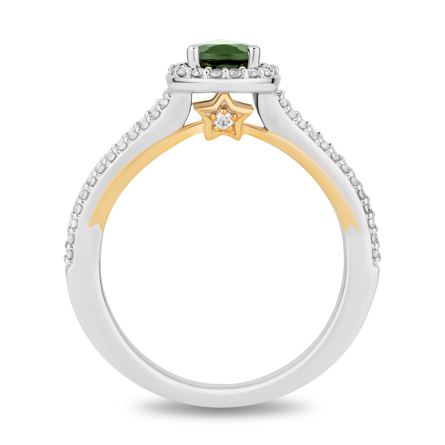 Enchanted Disney Fine Jewelry 14K White Gold and Yellow Gold with 3/8 CTTW Diamonds and Green Tourmaline Tinker Bell Engagement Ring