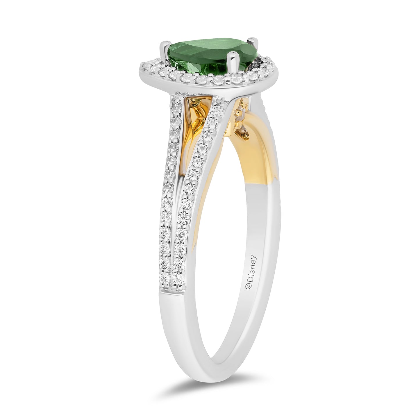 Enchanted Disney Fine Jewelry 14K White Gold and Yellow Gold with 3/8 CTTW Diamonds and Green Tourmaline Tinker Bell Engagement Ring
