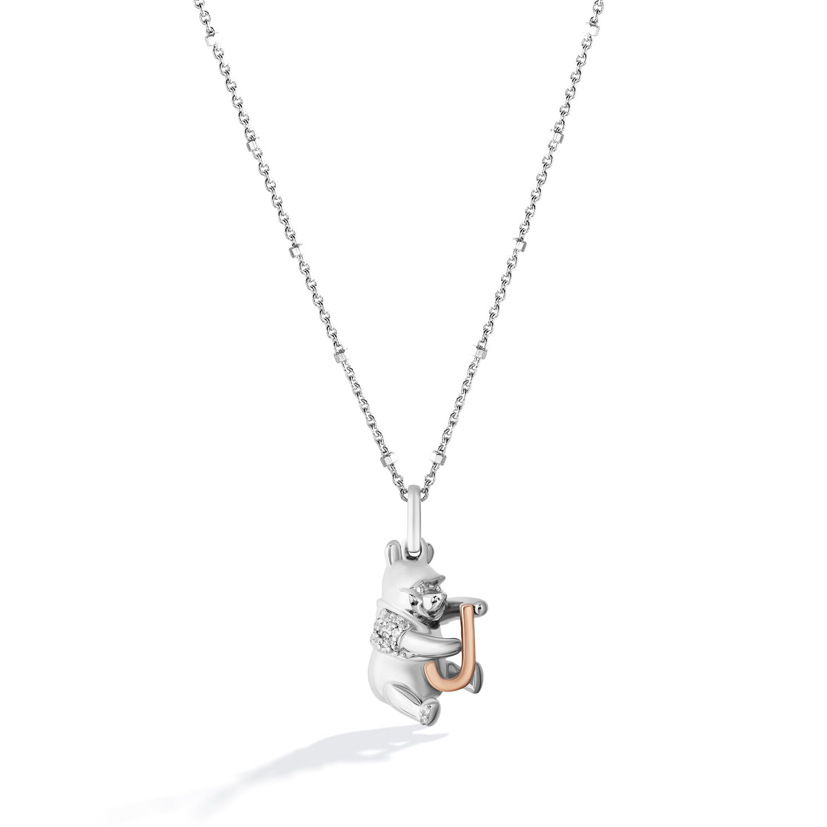 Disney Jewels 14K Rose Gold over Sterling Silver with 1/20 CTTW Diamonds Alphabet 'J' Disney's Winnie The Pooh Necklace
