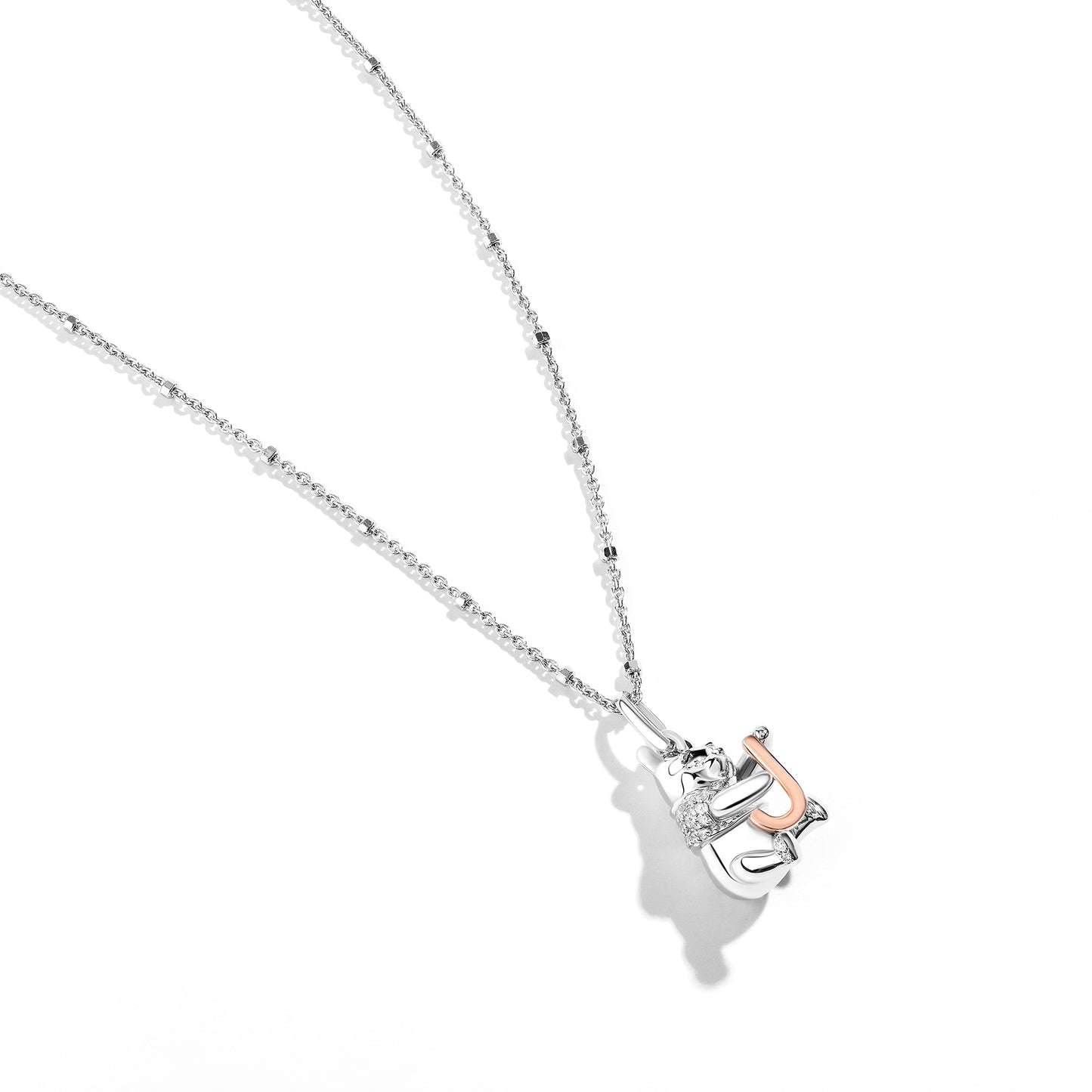 Disney Jewels 14K Rose Gold over Sterling Silver with 1/20 CTTW Diamonds Alphabet 'J' Disney's Winnie The Pooh Necklace
