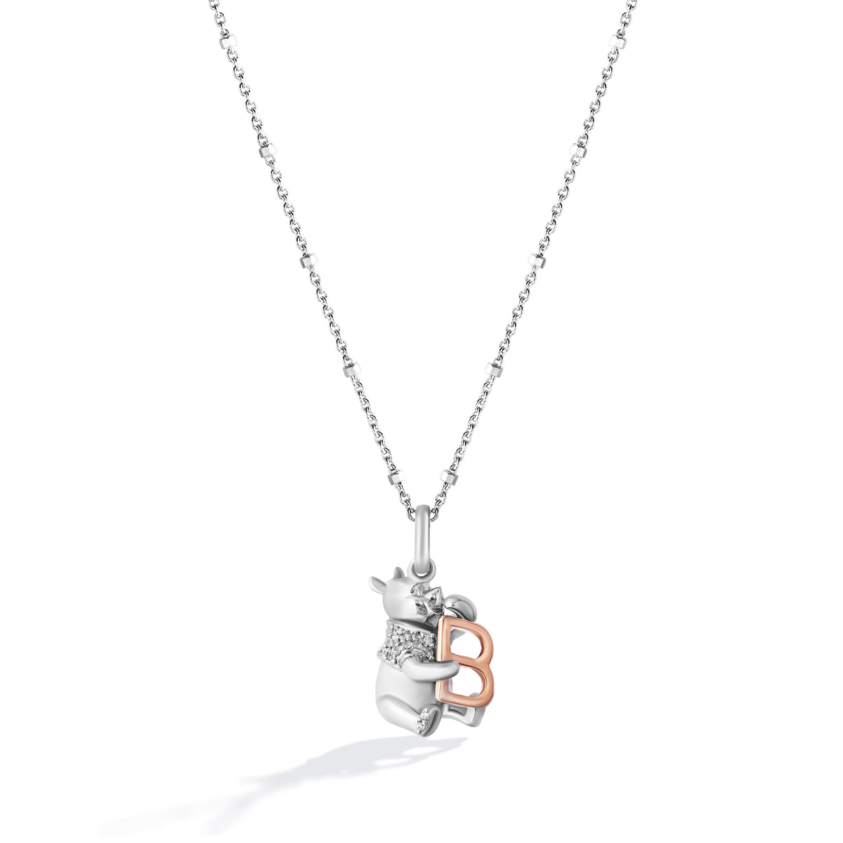 Disney Jewels 14K Rose Gold over Sterling Silver with 1/20 CTTW Diamonds Alphabet 'B' Disney's Winnie The Pooh Necklace