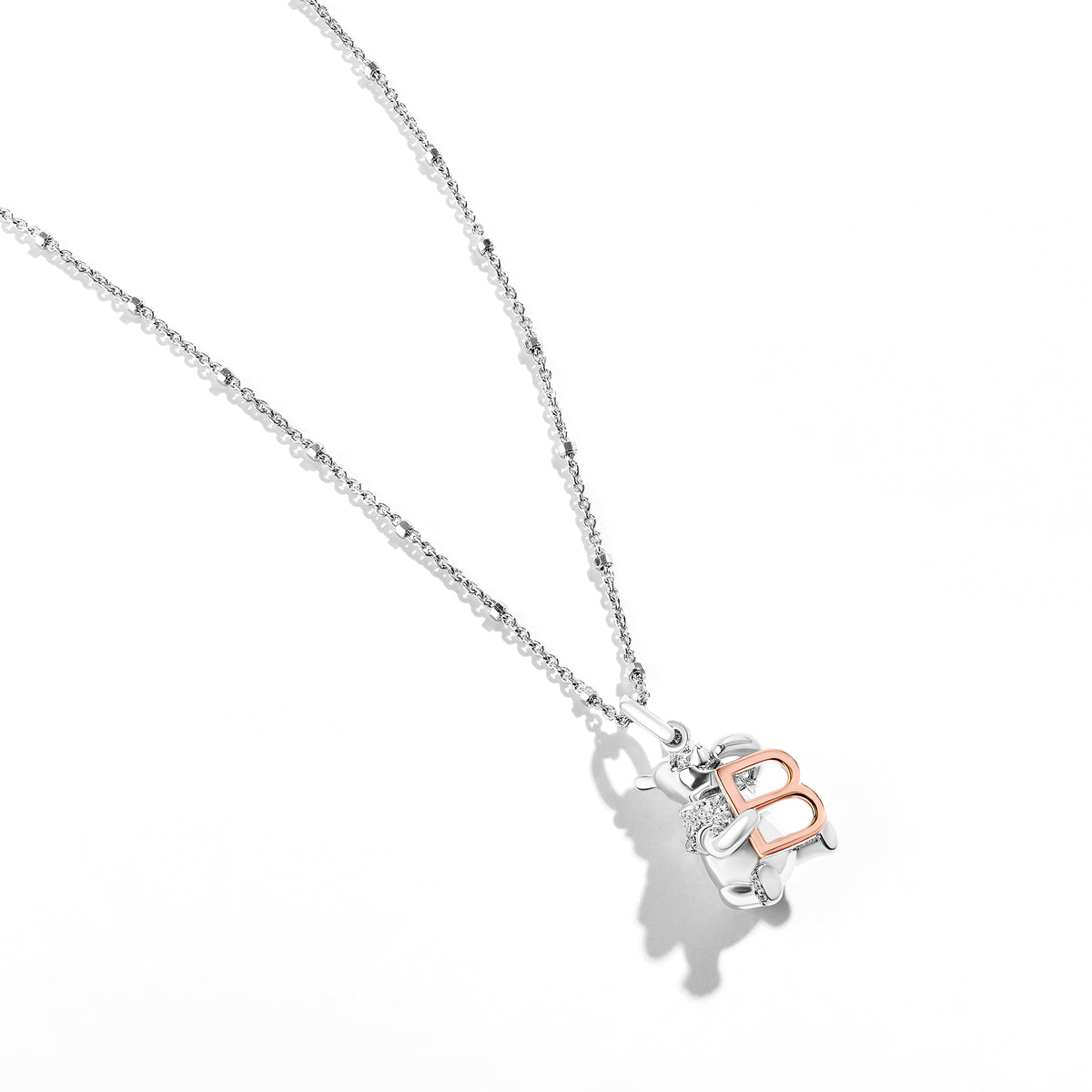 Disney Jewels 14K Rose Gold over Sterling Silver with 1/20 CTTW Diamonds Alphabet 'B' Disney's Winnie The Pooh Necklace