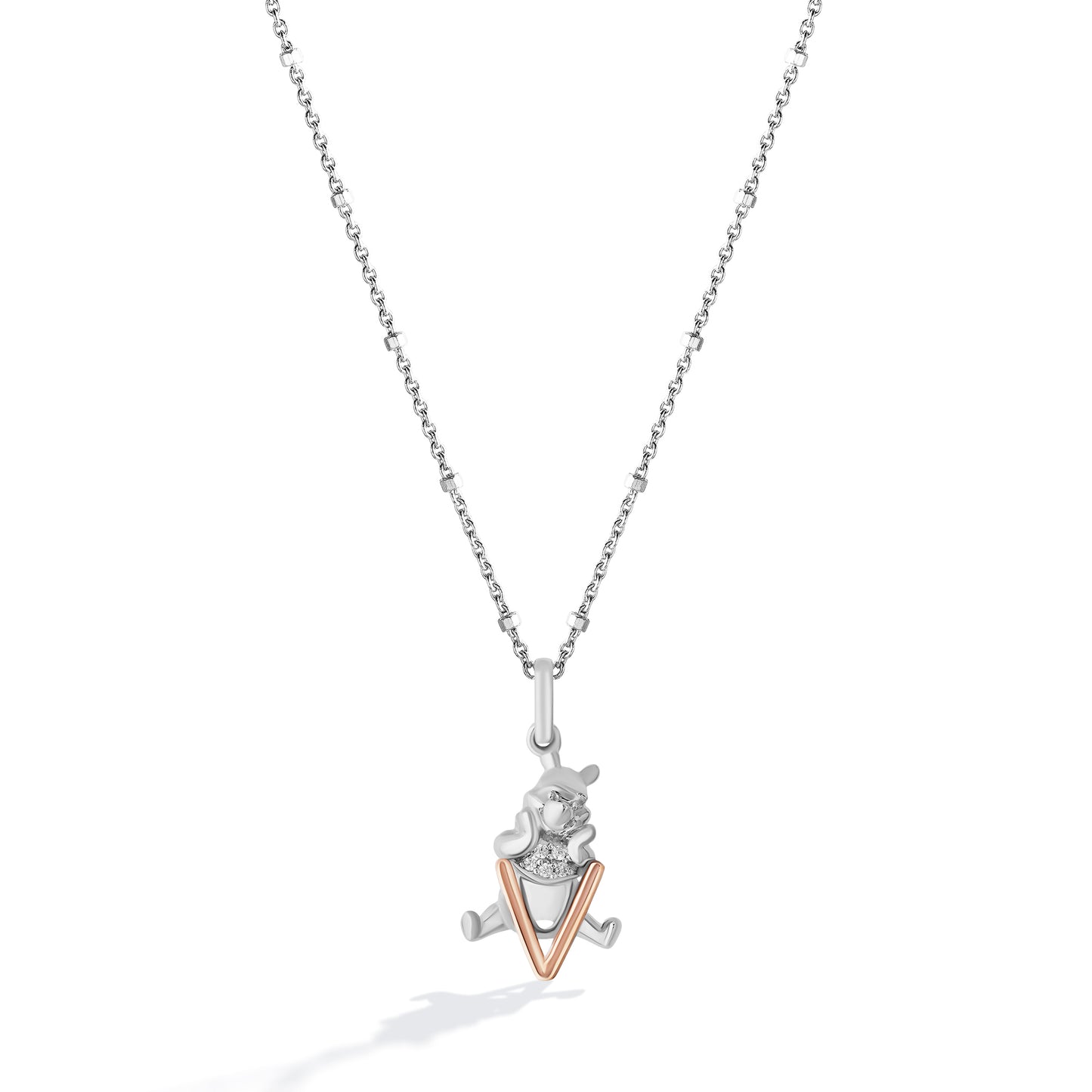 Disney Jewels 14K Rose Gold over Sterling Silver with 1/20 CTTW Diamonds Alphabet 'V' Disney's Winnie The Pooh Necklace