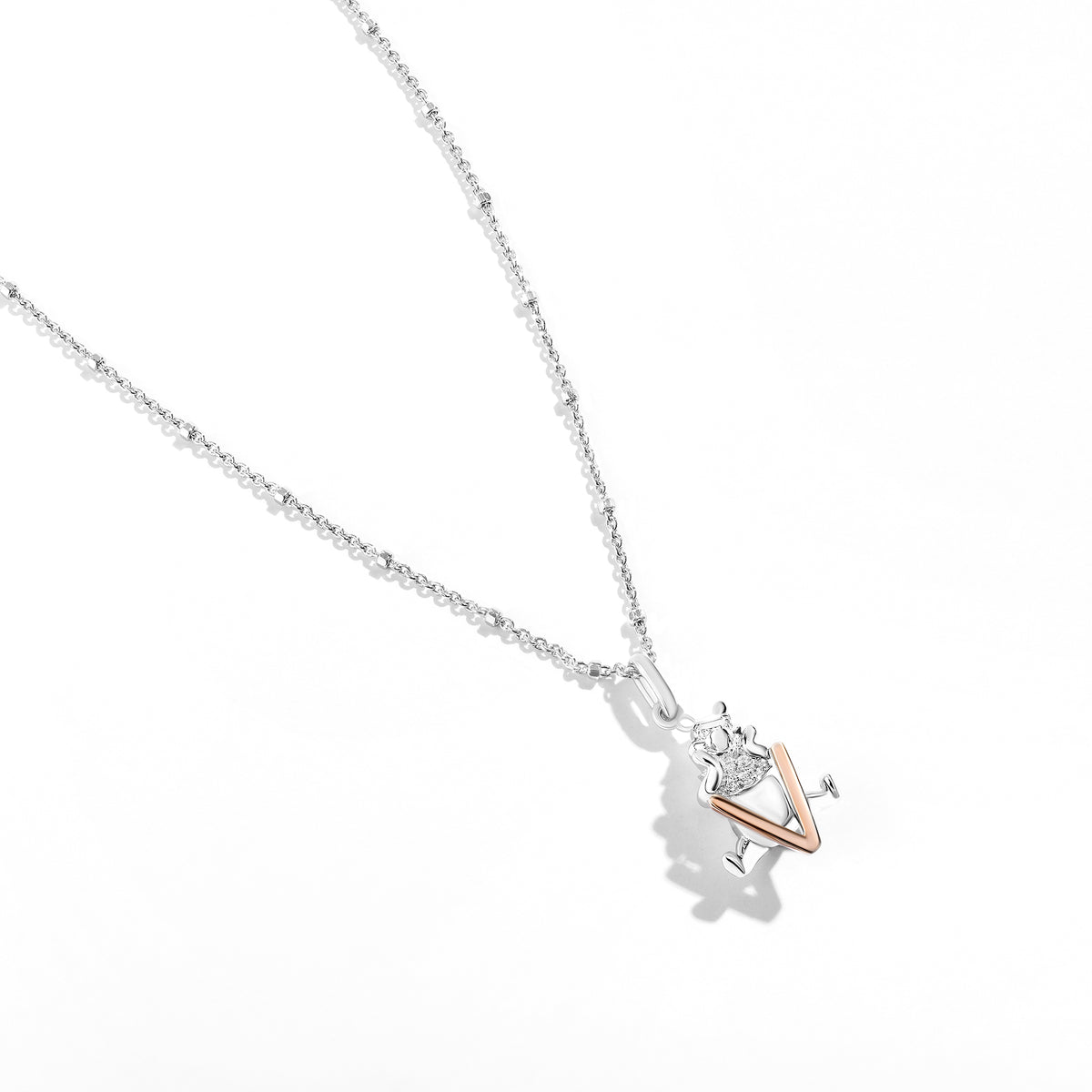 Disney Jewels 14K Rose Gold over Sterling Silver with 1/20 CTTW Diamonds Alphabet 'V' Disney's Winnie The Pooh Necklace