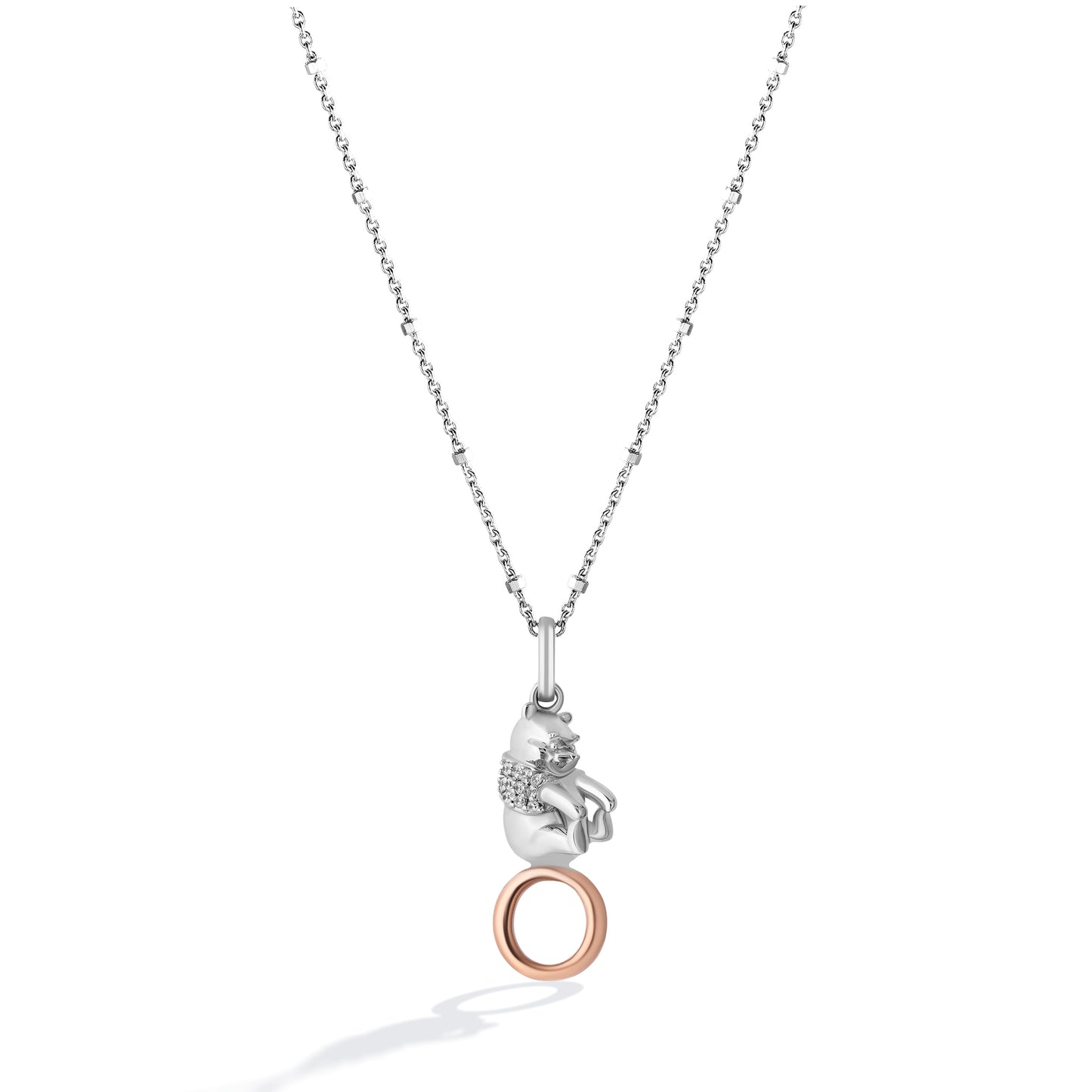 Disney Jewels 14K Rose Gold over Sterling Silver with 1/20 CTTW Diamonds Alphabet 'O' Disney's Winnie The Pooh Necklace