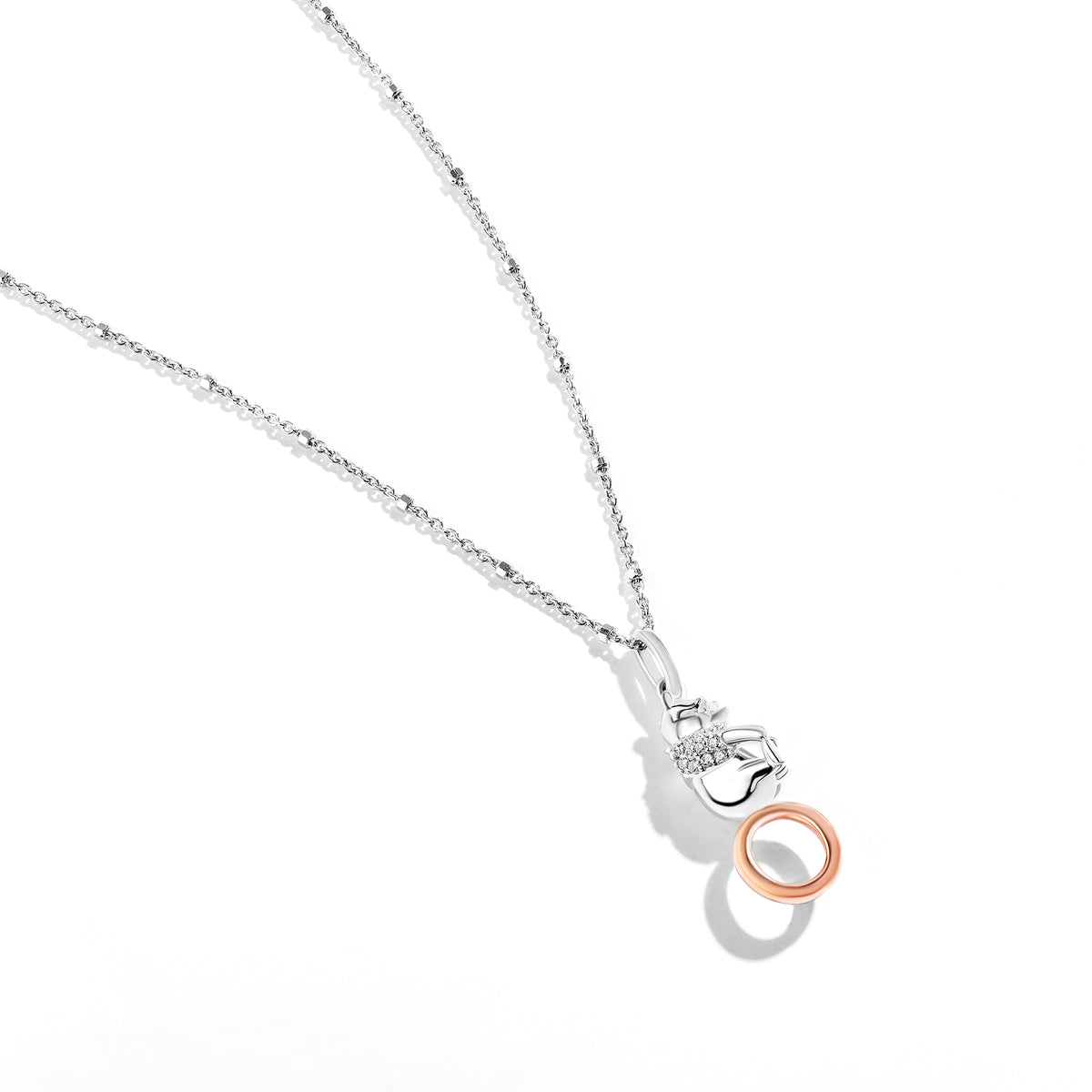Disney Jewels 14K Rose Gold over Sterling Silver with 1/20 CTTW Diamonds Alphabet 'O' Disney's Winnie The Pooh Necklace