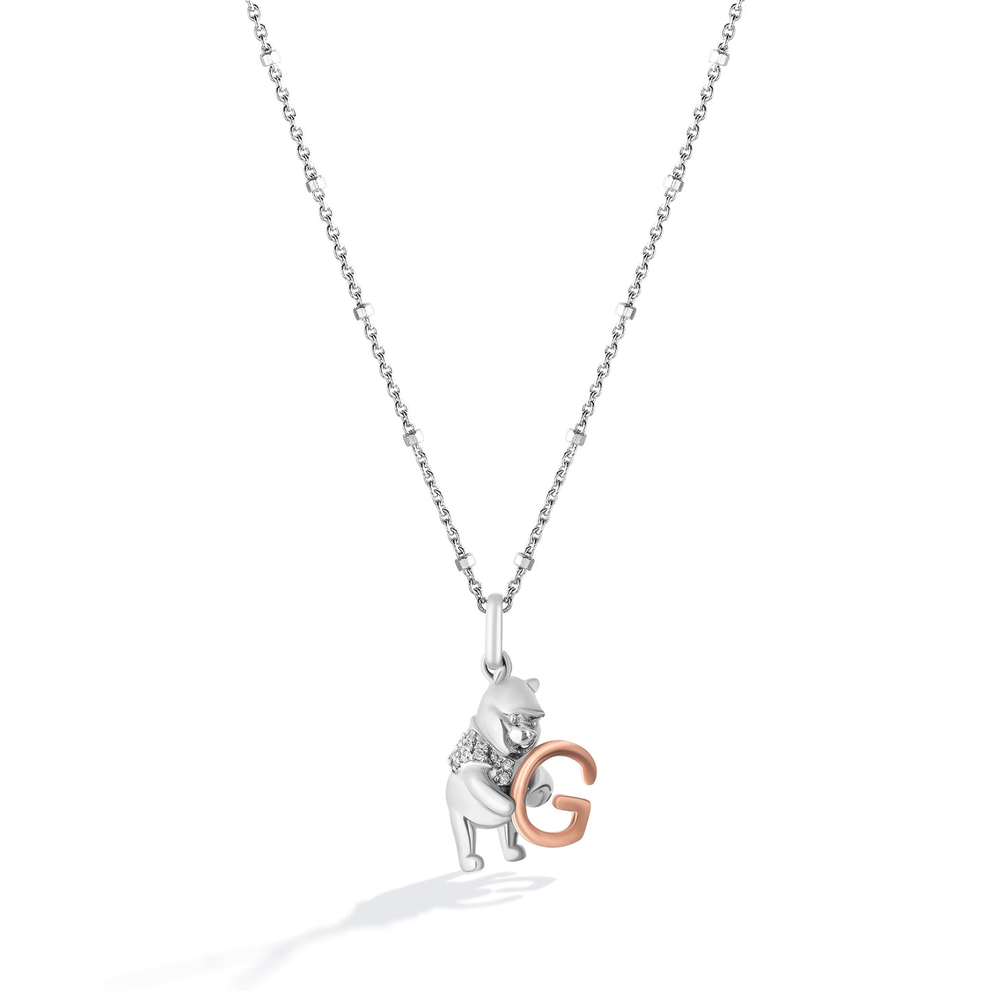 Disney Jewels 14K Rose Gold over Sterling Silver with 1/20 CTTW Diamonds Alphabet 'G' Disney's Winnie The Pooh Necklace