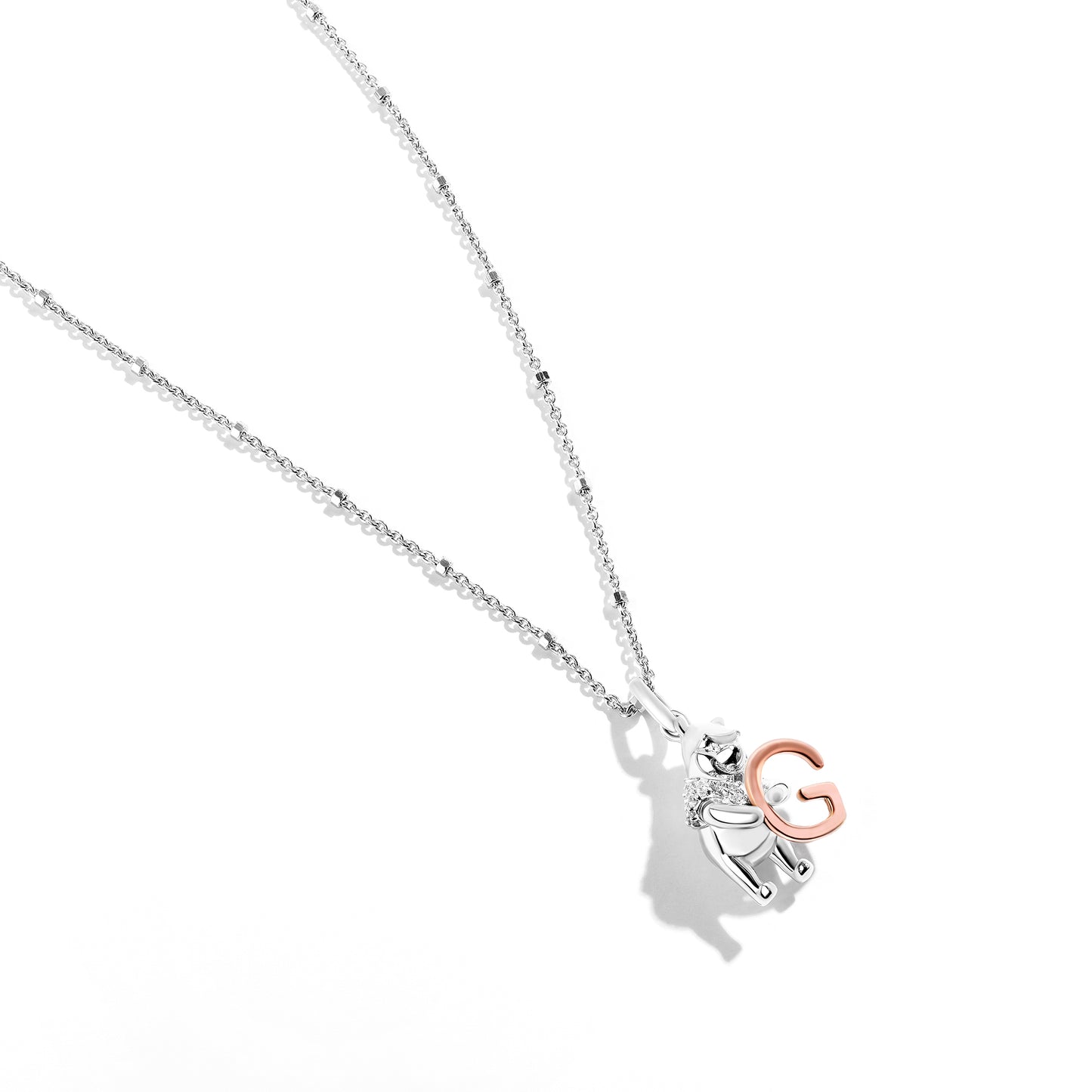 Disney Jewels 14K Rose Gold over Sterling Silver with 1/20 CTTW Diamonds Alphabet 'G' Disney's Winnie The Pooh Necklace