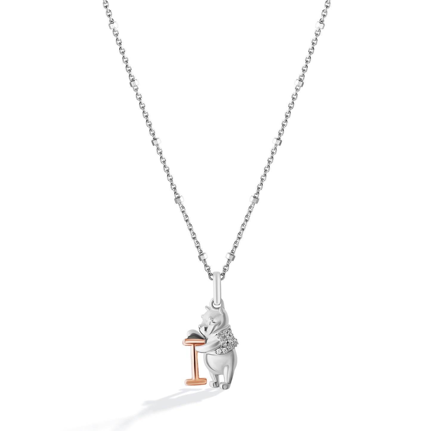 Disney Jewels 14K Rose Gold over Sterling Silver with 1/20 CTTW Diamonds Alphabet 'I' Disney's Winnie The Pooh Necklace