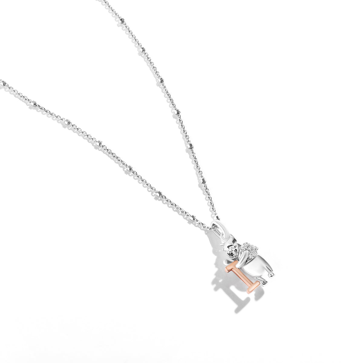 Disney Jewels 14K Rose Gold over Sterling Silver with 1/20 CTTW Diamonds Alphabet 'I' Disney's Winnie The Pooh Necklace