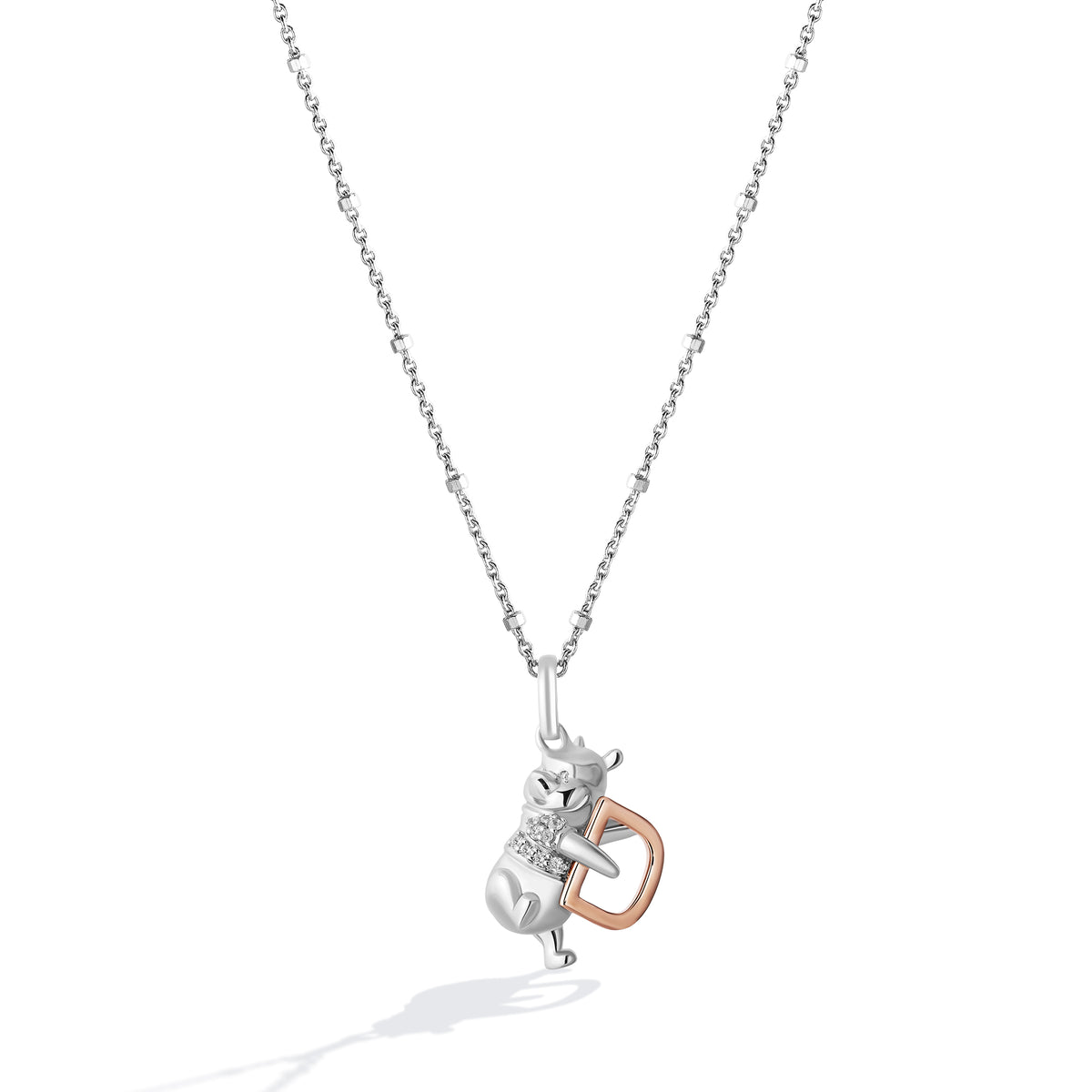 Disney Jewels 14K Rose Gold over Sterling Silver with 1/20 CTTW Diamonds Alphabet 'D' Disney's Winnie The Pooh Necklace