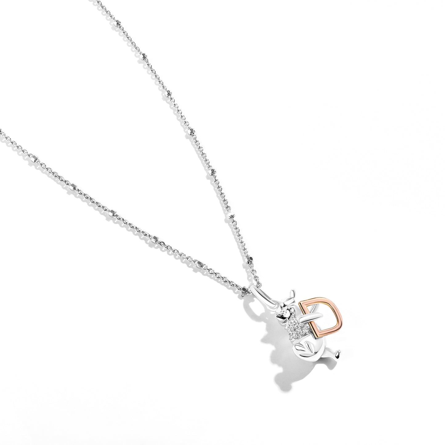 Disney Jewels 14K Rose Gold over Sterling Silver with 1/20 CTTW Diamonds Alphabet 'D' Disney's Winnie The Pooh Necklace