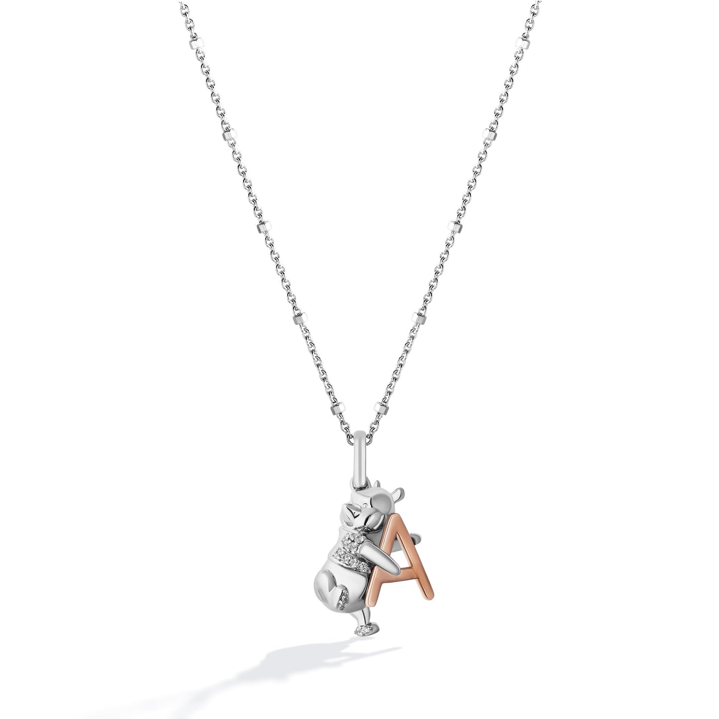 Disney Jewels 14K Rose Gold over Sterling Silver with 1/20 CTTW Diamonds Alphabet 'A' Disney's Winnie The Pooh Necklace