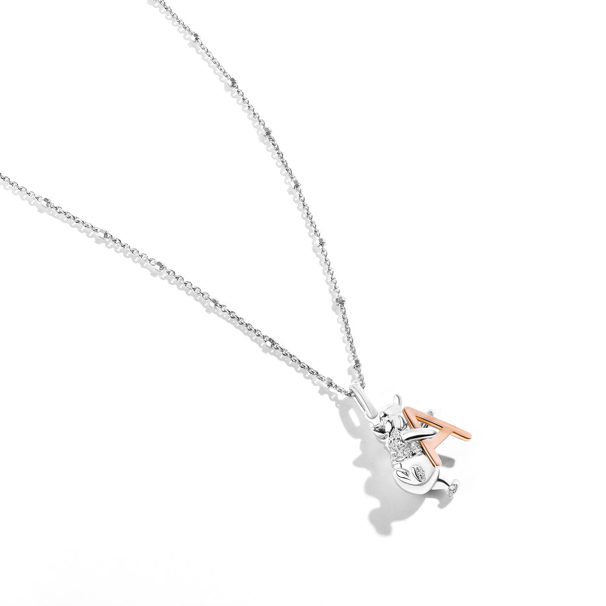 Disney Jewels 14K Rose Gold over Sterling Silver with 1/20 CTTW Diamonds Alphabet 'A' Disney's Winnie The Pooh Necklace