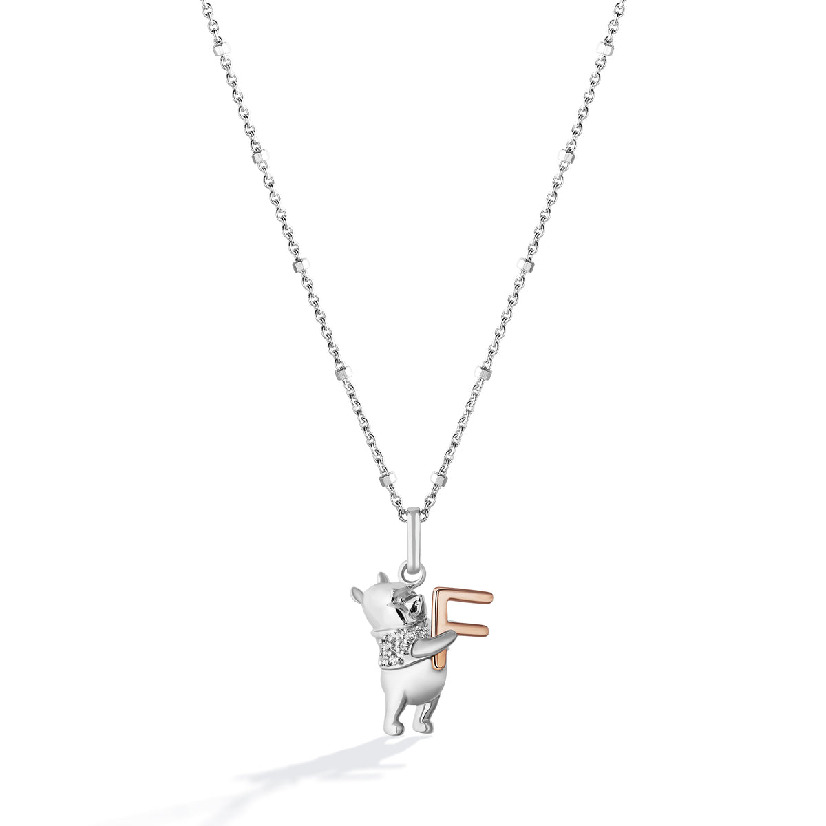 Disney Jewels 14K Rose Gold over Sterling Silver with 1/20 CTTW Diamonds Alphabet 'F' Disney's Winnie The Pooh Necklace