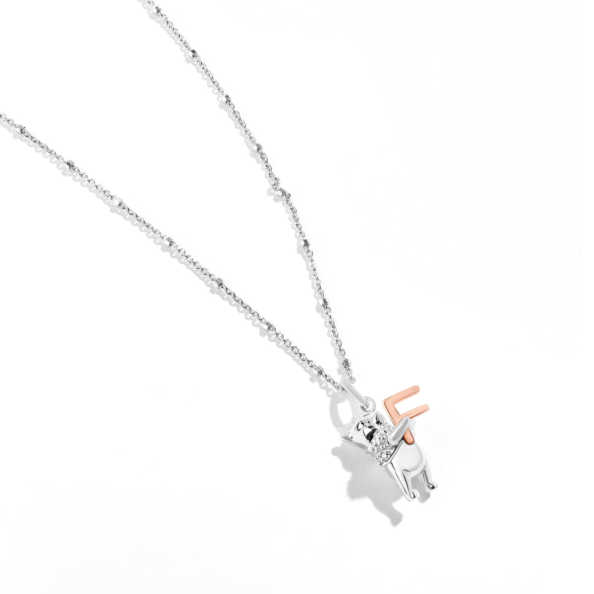 Disney Jewels 14K Rose Gold over Sterling Silver with 1/20 CTTW Diamonds Alphabet 'F' Disney's Winnie The Pooh Necklace