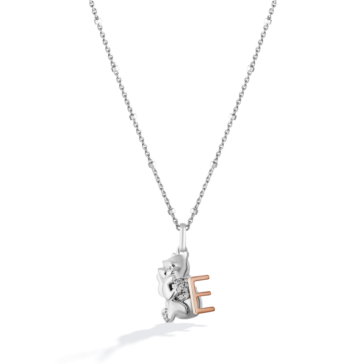 Disney Jewels 14K Rose Gold over Sterling Silver with 1/20 CTTW Diamonds Alphabet 'E' Disney's Winnie The Pooh Necklace