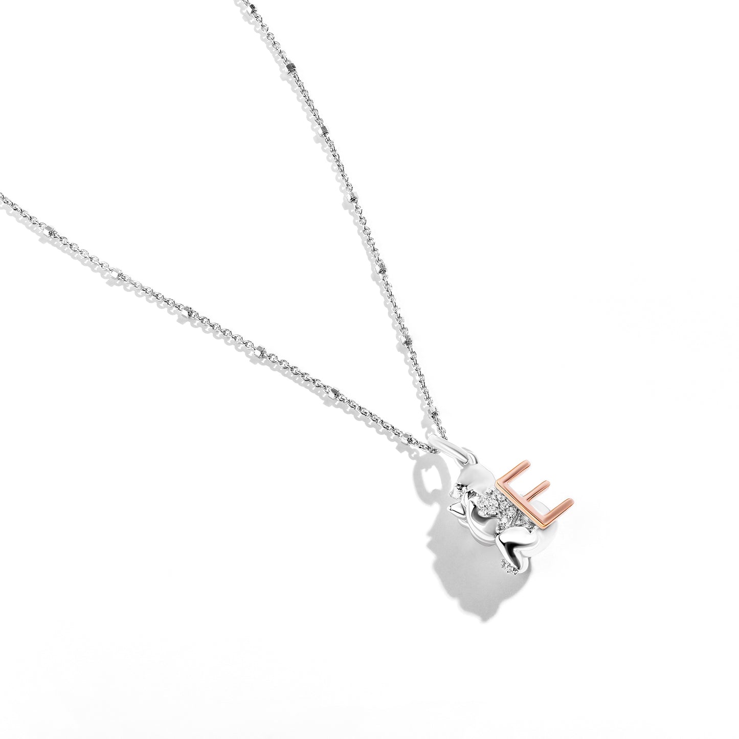 Disney Jewels 14K Rose Gold over Sterling Silver with 1/20 CTTW Diamonds Alphabet 'E' Disney's Winnie The Pooh Necklace