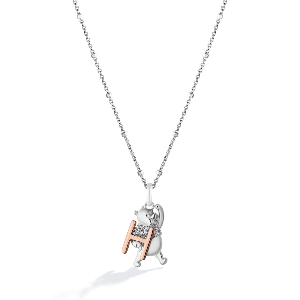 Disney Jewels 14K Rose Gold over Sterling Silver with 1/20 CTTW Diamonds Alphabet 'H' Disney's Winnie The Pooh Necklace
