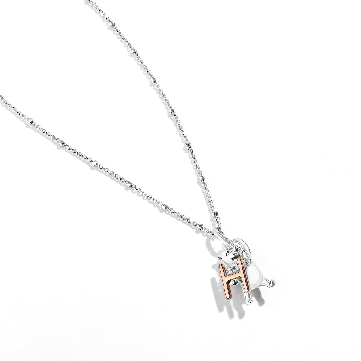Disney Jewels 14K Rose Gold over Sterling Silver with 1/20 CTTW Diamonds Alphabet 'H' Disney's Winnie The Pooh Necklace