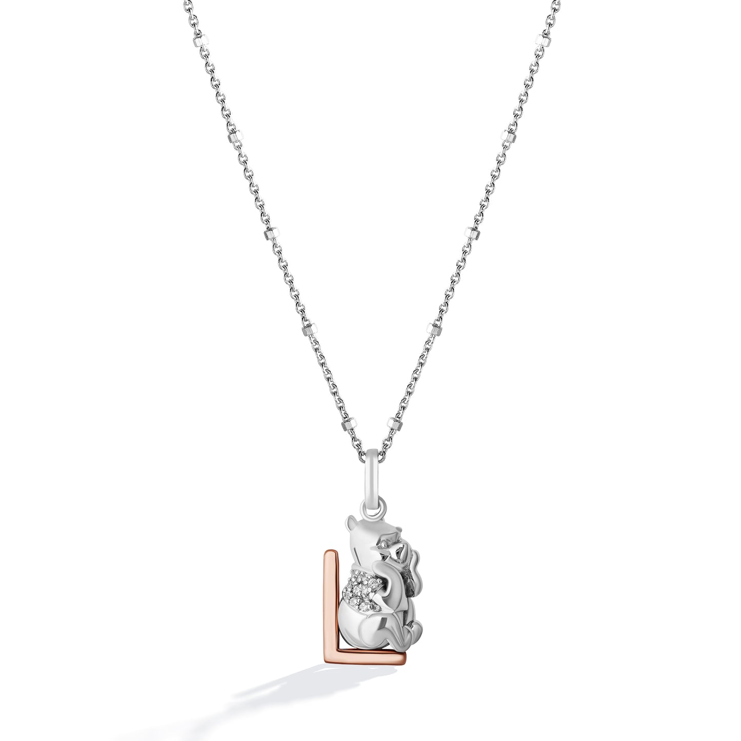 Disney Jewels 14K Rose Gold over Sterling Silver with 1/20 CTTW Diamonds Alphabet 'L' Disney's Winnie The Pooh Necklace