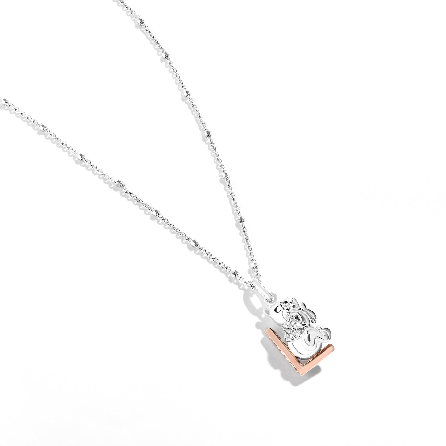 Disney Jewels 14K Rose Gold over Sterling Silver with 1/20 CTTW Diamonds Alphabet 'L' Disney's Winnie The Pooh Necklace