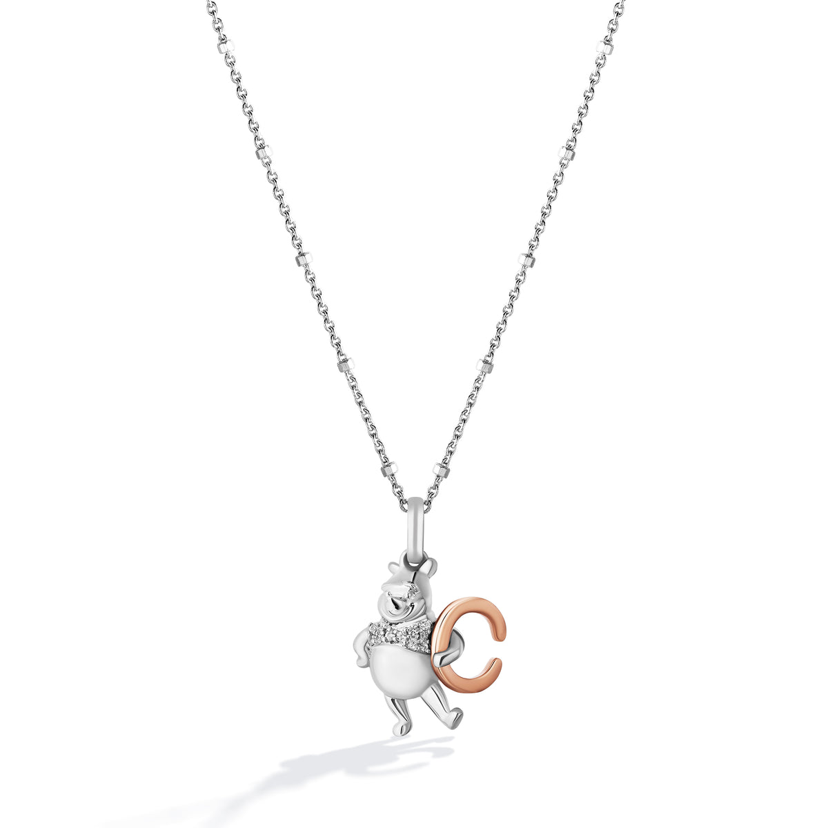 Disney Jewels 14K Rose Gold over Sterling Silver with 1/20 CTTW Diamonds Alphabet 'C' Disney's Winnie The Pooh Necklace