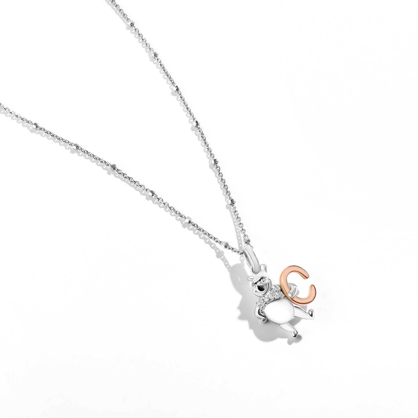 Disney Jewels 14K Rose Gold over Sterling Silver with 1/20 CTTW Diamonds Alphabet 'C' Disney's Winnie The Pooh Necklace