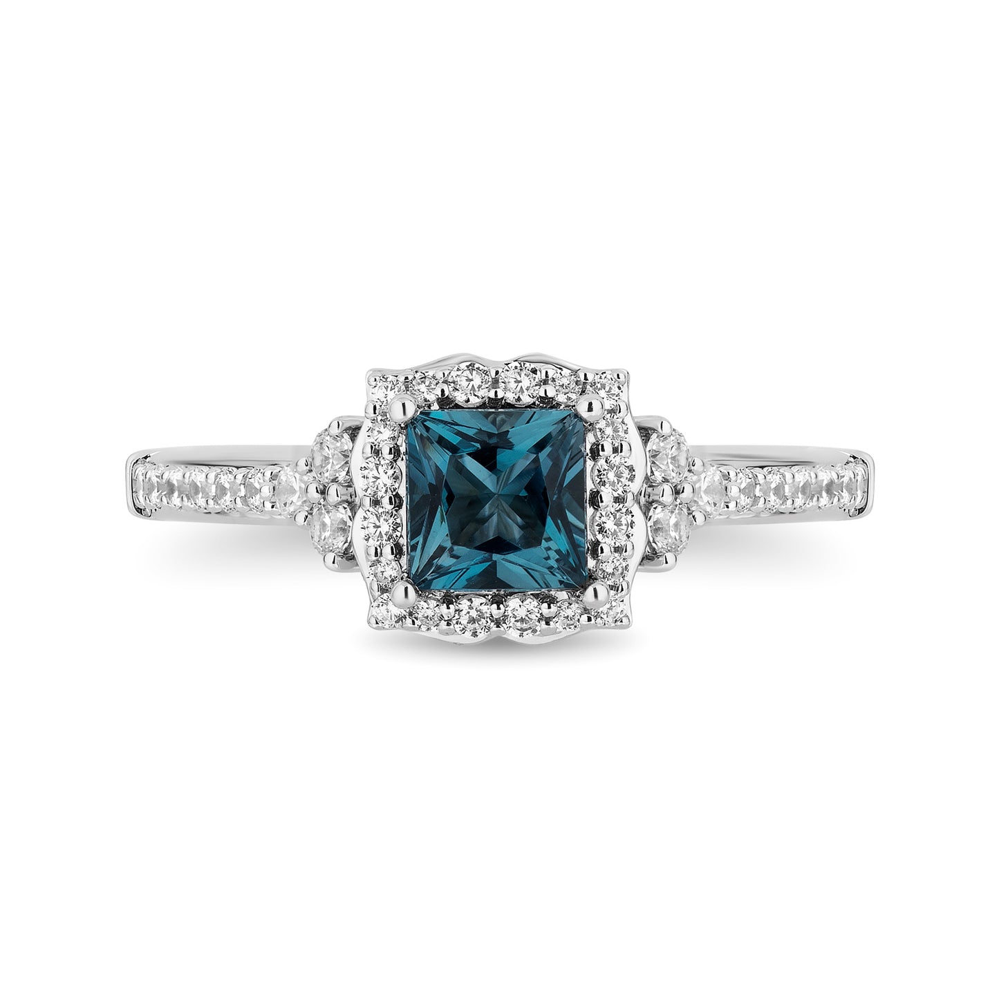 Enchanted Disney Fine Jewelry 14K White Gold with 3/8 CTTW Diamond and London Blue Topaz, Disney's Cinderella Engagement Ring