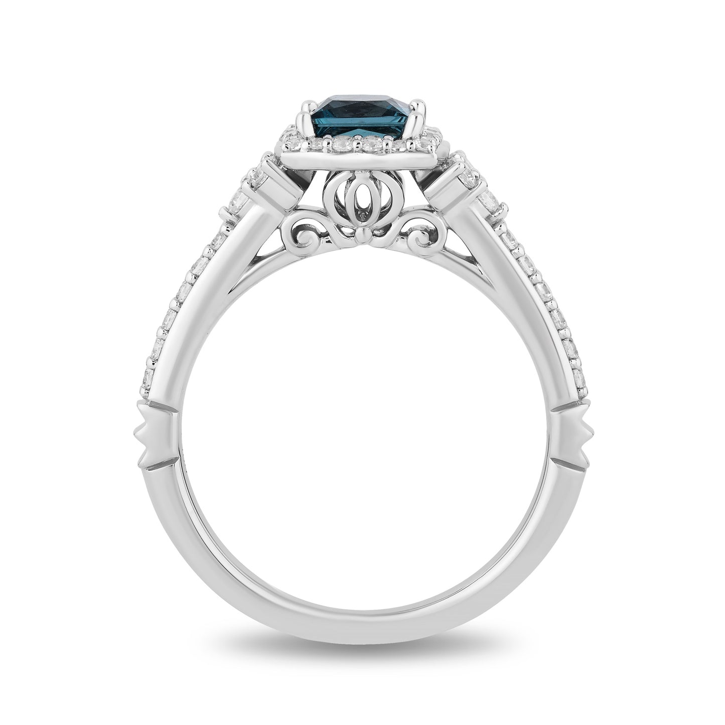 Enchanted Disney Fine Jewelry 14K White Gold with 3/8 CTTW Diamond and London Blue Topaz, Disney's Cinderella Engagement Ring