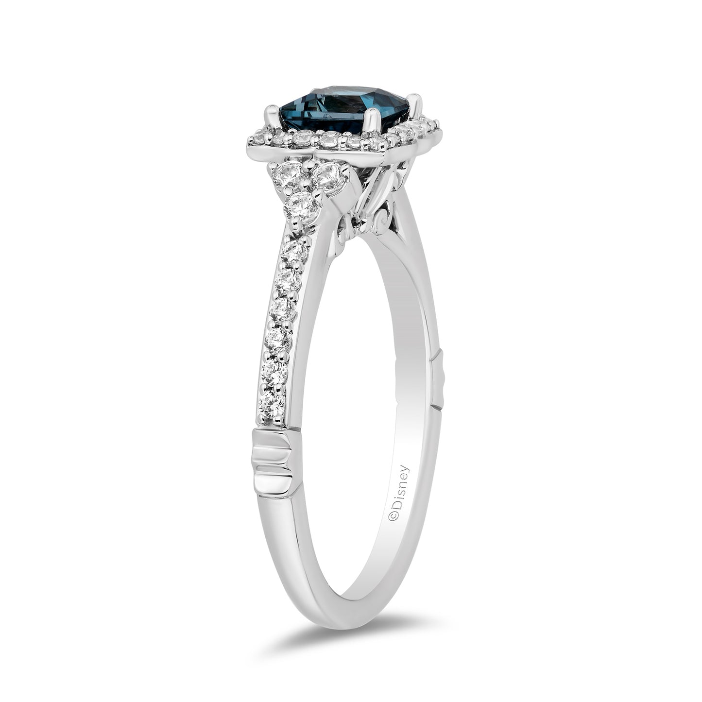 Enchanted Disney Fine Jewelry 14K White Gold with 3/8 CTTW Diamond and London Blue Topaz, Disney's Cinderella Engagement Ring