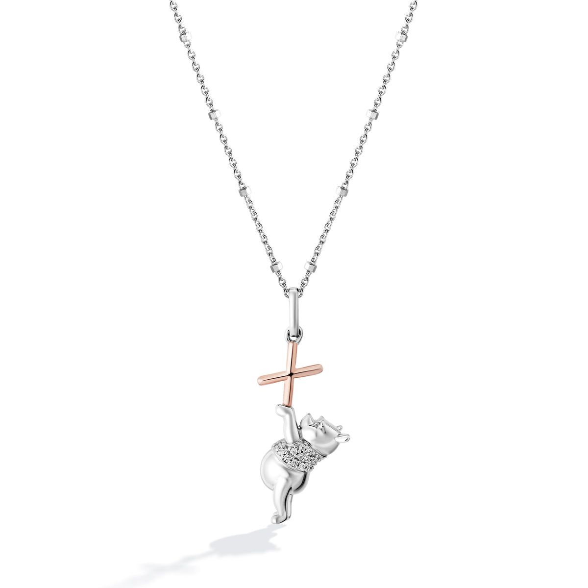 Disney Jewels 14K Rose Gold over Sterling Silver with 1/20 CTTW Diamonds Alphabet 'X' Disney's Winnie The Pooh Necklace