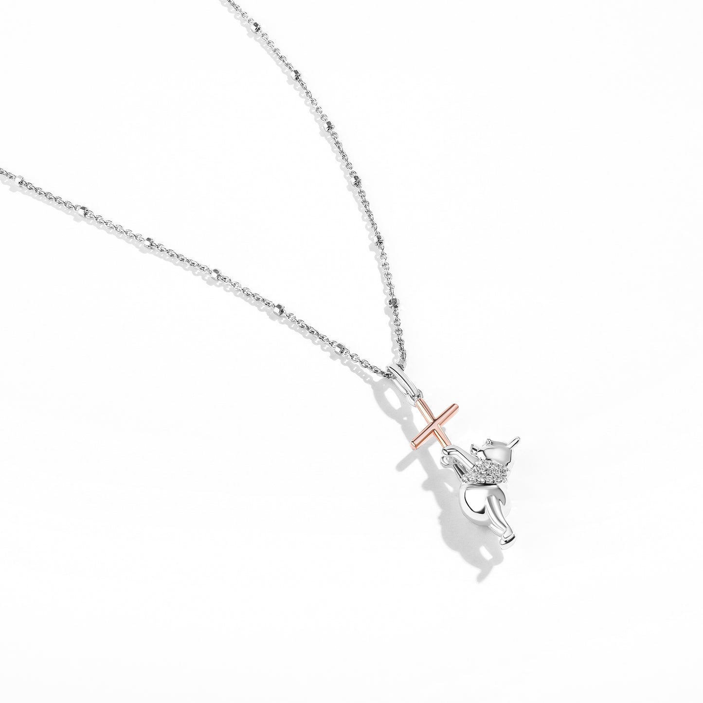 Disney Jewels 14K Rose Gold over Sterling Silver with 1/20 CTTW Diamonds Alphabet 'X' Disney's Winnie The Pooh Necklace