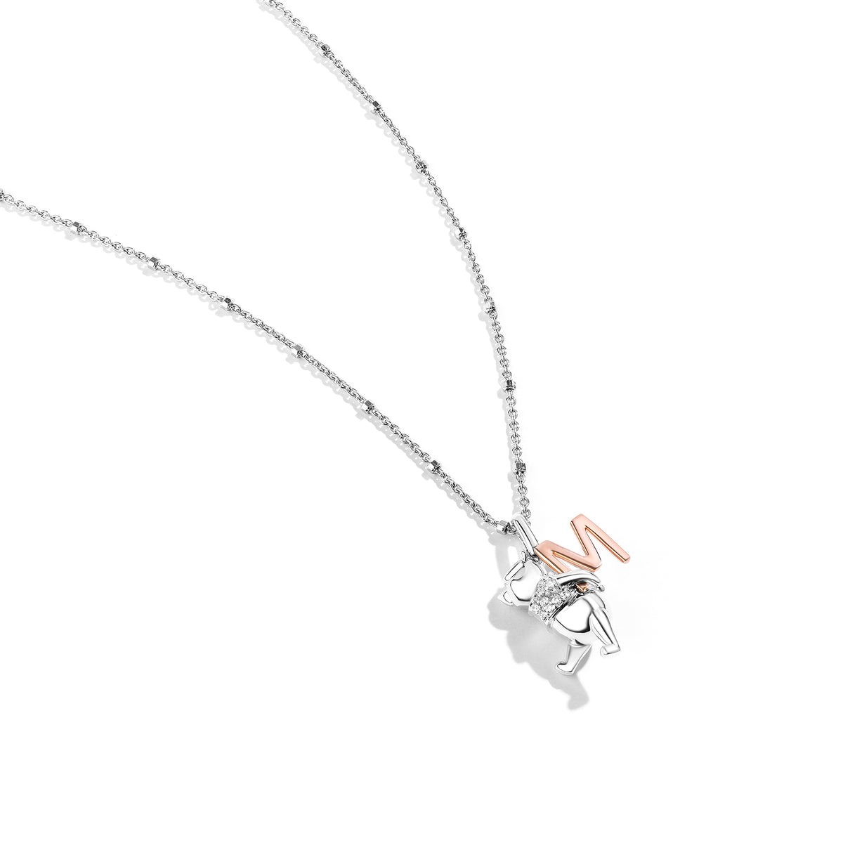 Disney Jewels 14K Rose Gold over Sterling Silver with 1/20 CTTW Diamonds Alphabet 'M' Disney's Winnie The Pooh Necklace