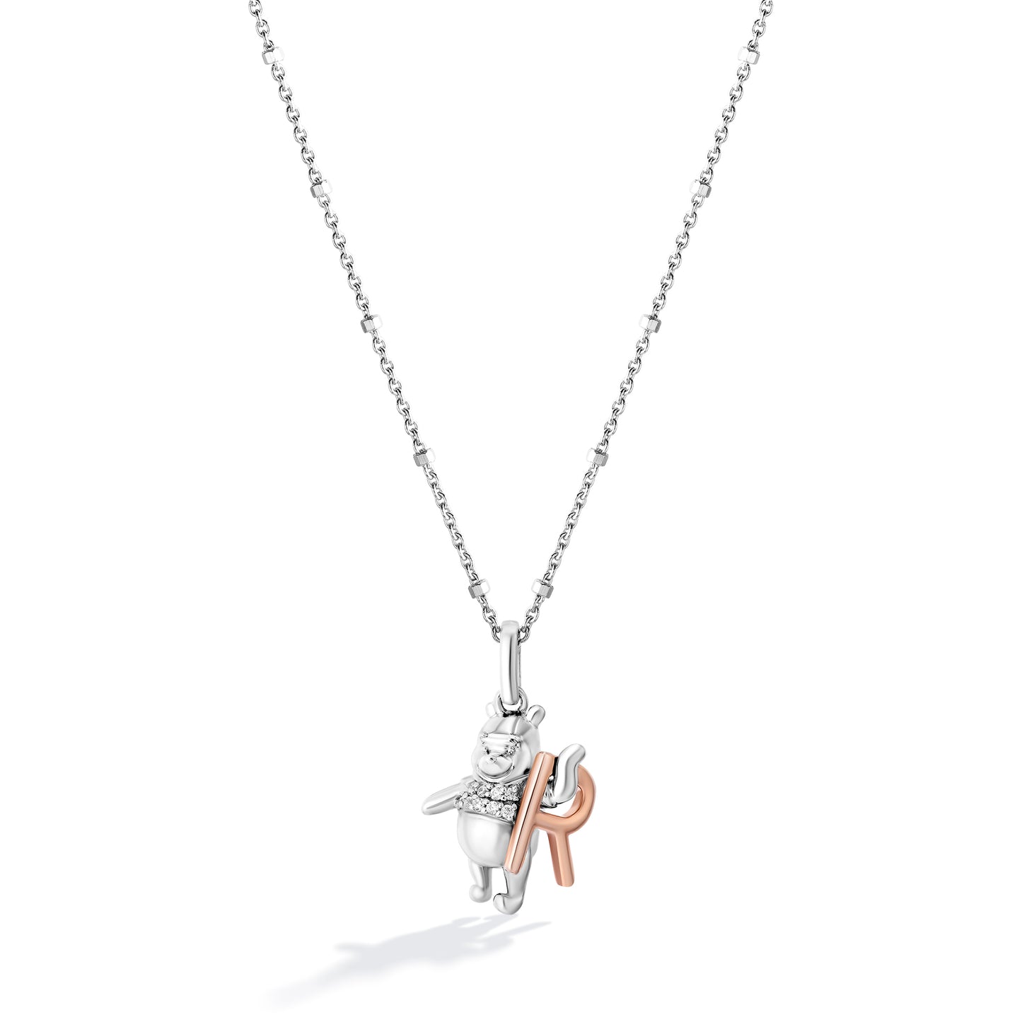 Disney Jewels 14K Rose Gold over Sterling Silver with 1/20 CTTW Diamonds Alphabet 'R' Disney's Winnie The Pooh Necklace
