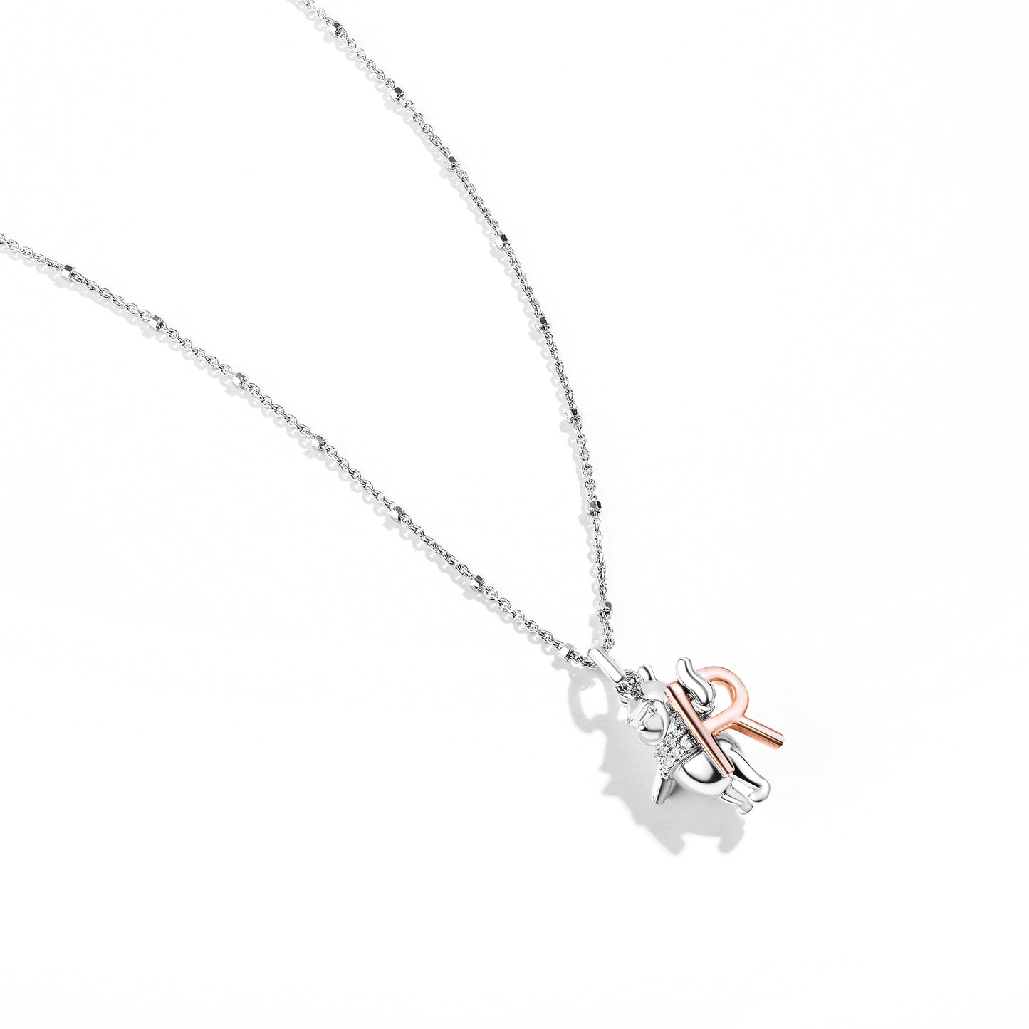 Disney Jewels 14K Rose Gold over Sterling Silver with 1/20 CTTW Diamonds Alphabet 'R' Disney's Winnie The Pooh Necklace