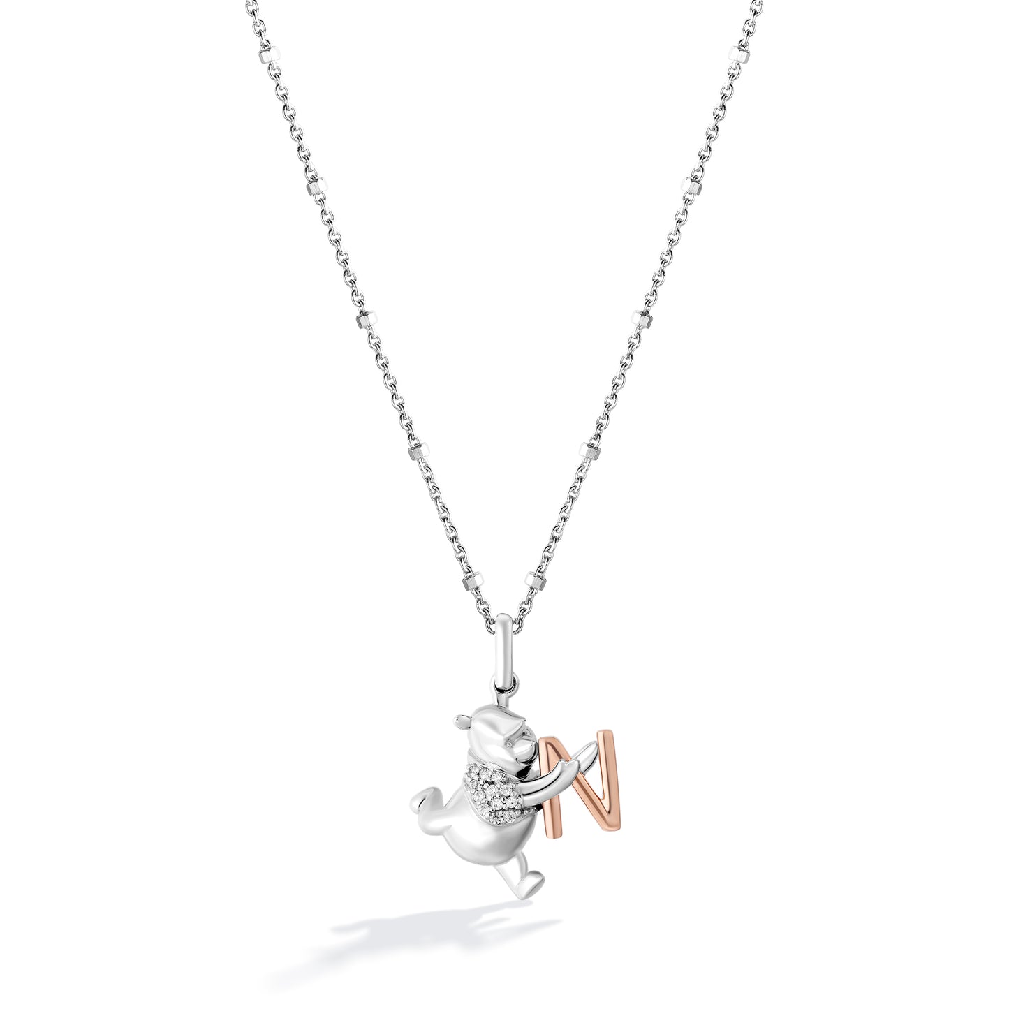 Disney Jewels 14K Rose Gold over Sterling Silver with 1/20 CTTW Diamonds Alphabet 'N' Disney's Winnie The Pooh Necklace