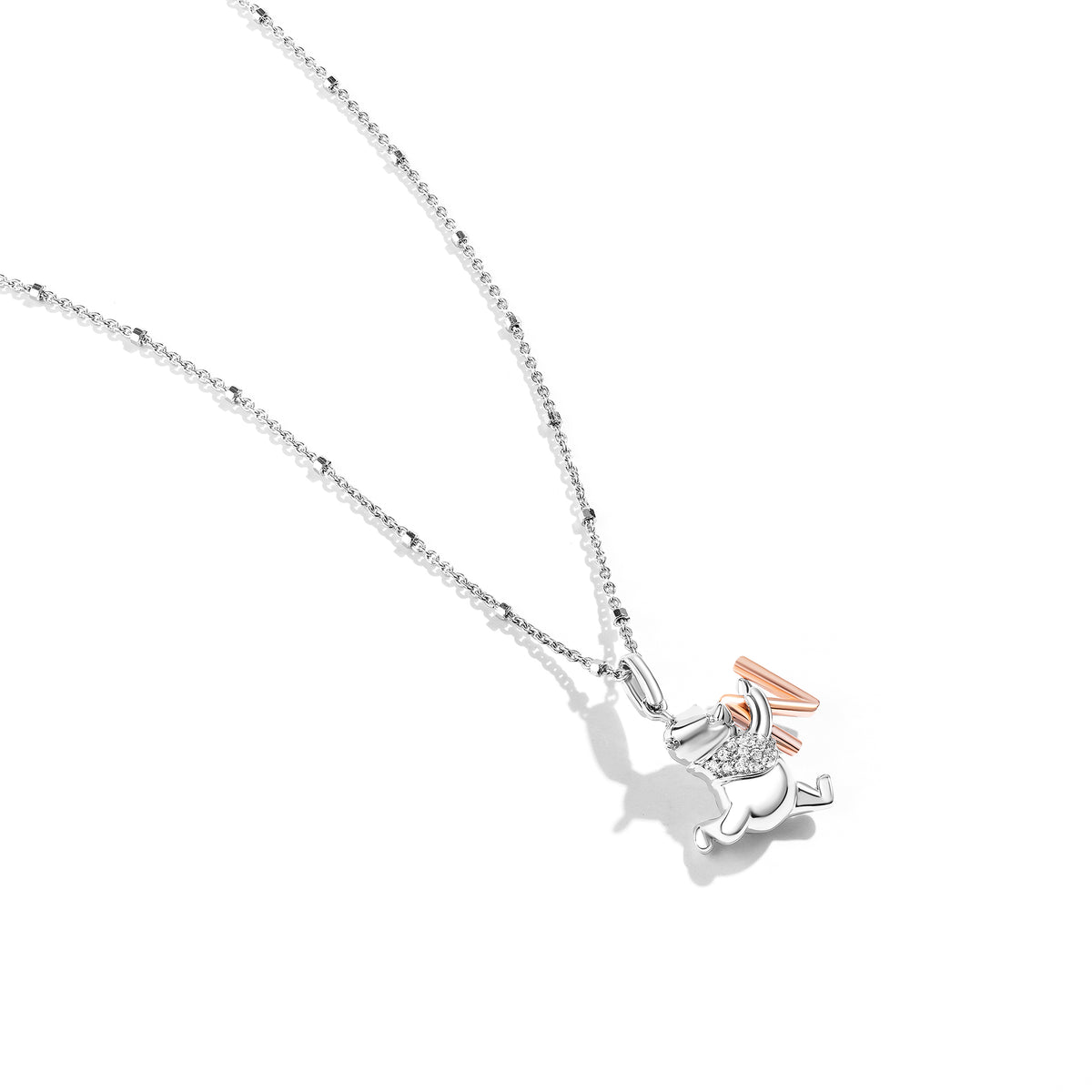 Disney Jewels 14K Rose Gold over Sterling Silver with 1/20 CTTW Diamonds Alphabet 'N' Disney's Winnie The Pooh Necklace