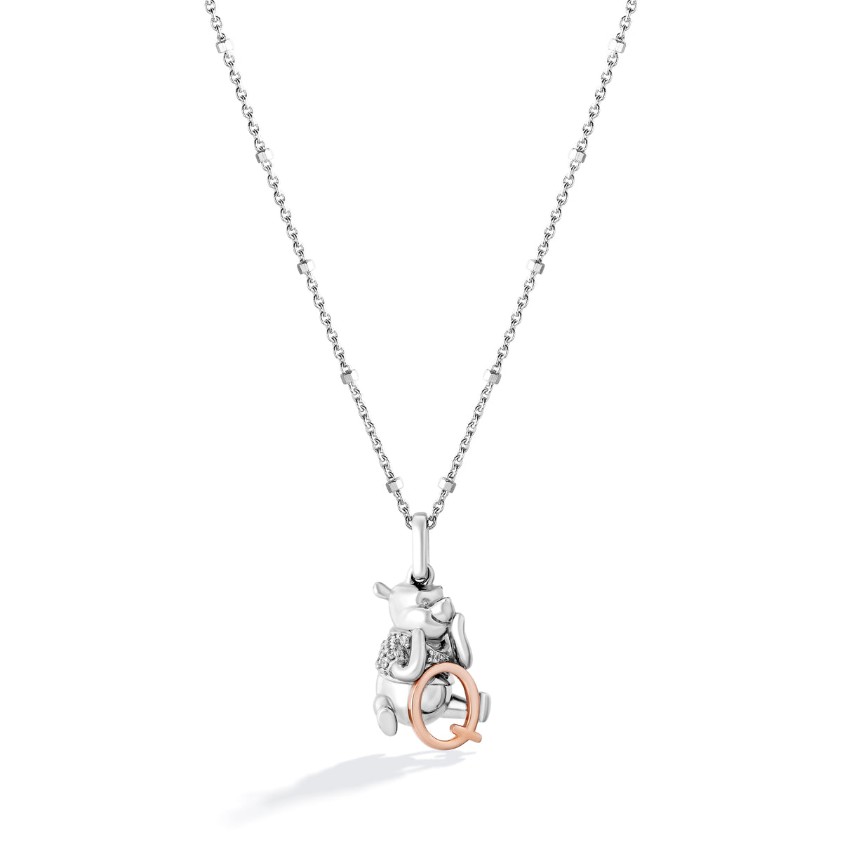 Disney Jewels 14K Rose Gold over Sterling Silver with 1/20 CTTW Diamonds Alphabet 'Q' Disney's Winnie The Pooh Necklace