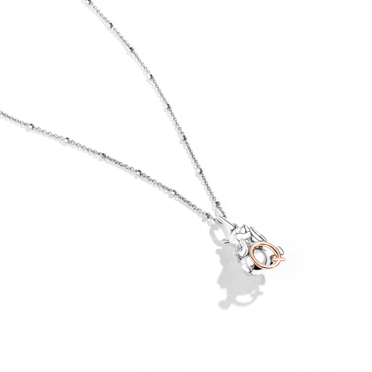Disney Jewels 14K Rose Gold over Sterling Silver with 1/20 CTTW Diamonds Alphabet 'Q' Disney's Winnie The Pooh Necklace
